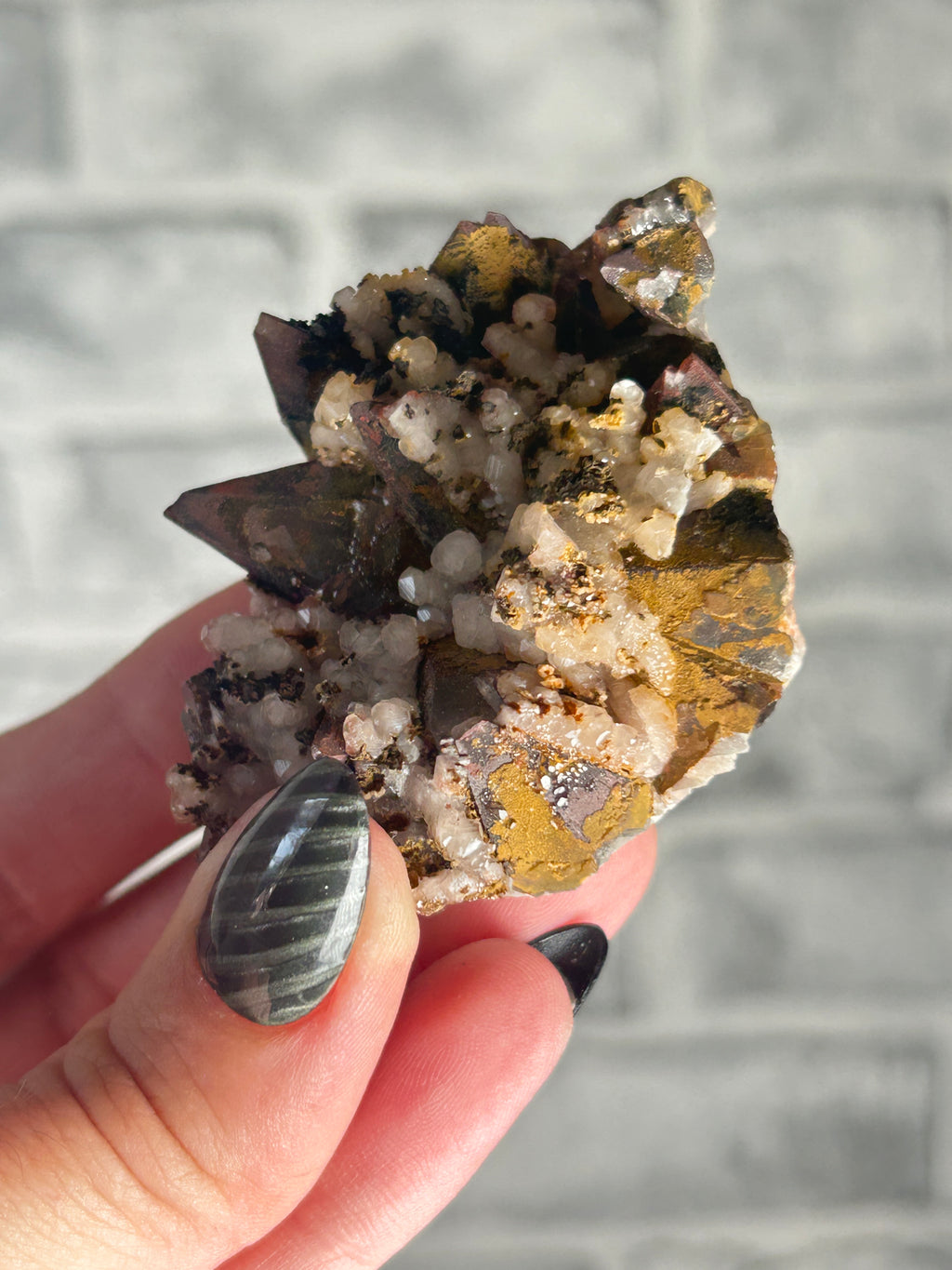 Calcite on Dogtooth Calcite with  Iron Staining and Hematite from Daye, Hubei, China