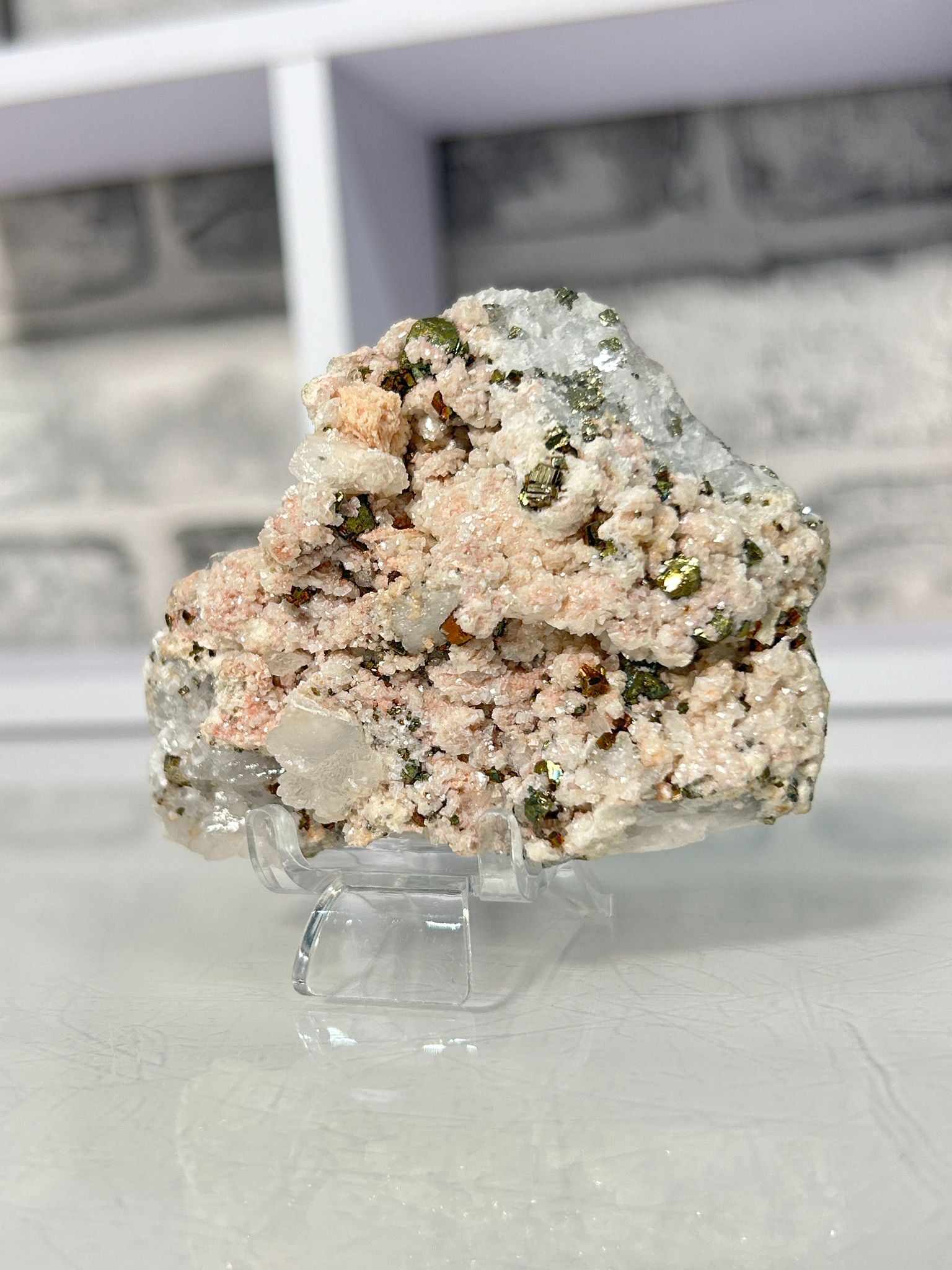 Pink Dolomite on Quartz with Pyrite