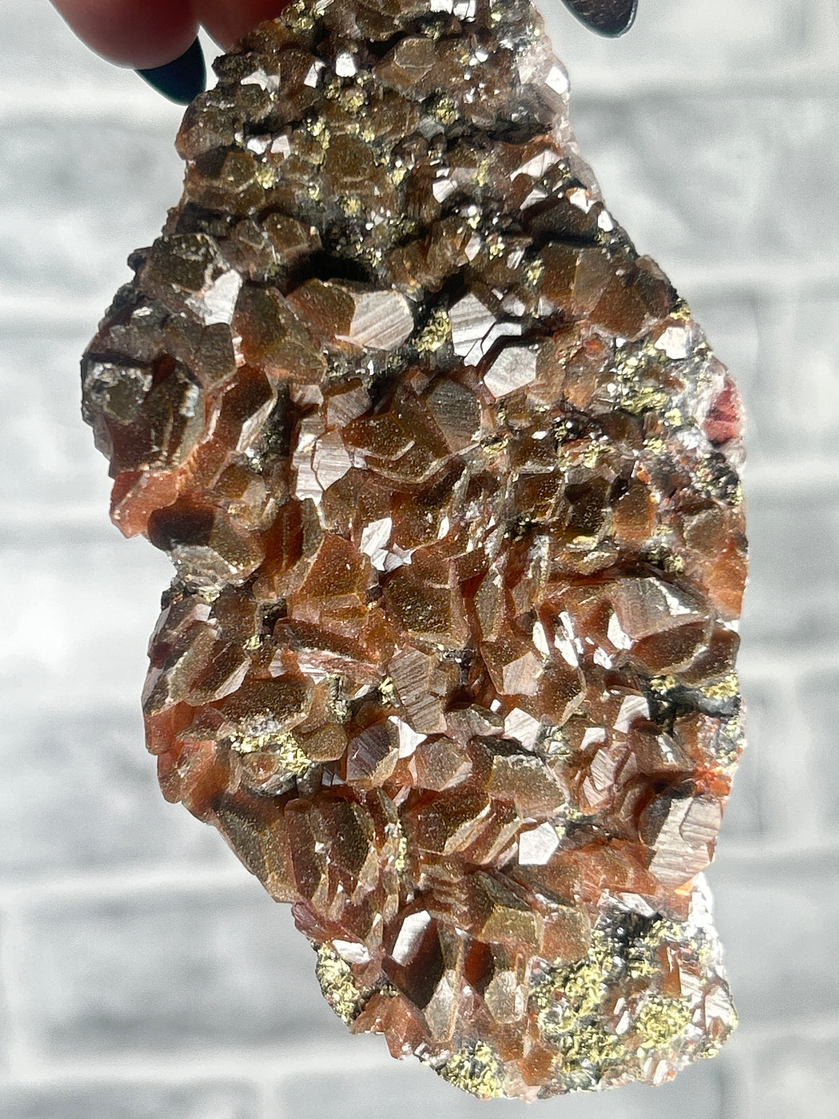 Pyrite on Chocolate Benz Calcite From Daye, Hubei