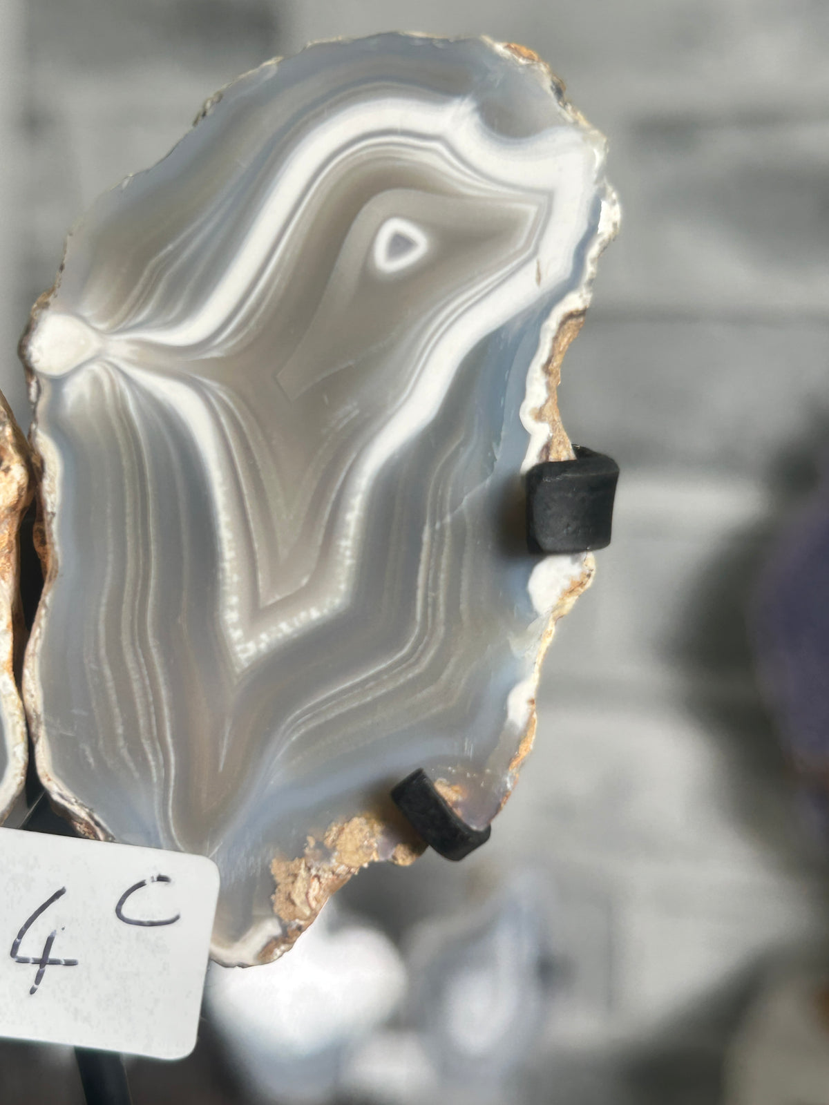 Blue Grey Banded Agate Nodule Pair on Custom Stand C