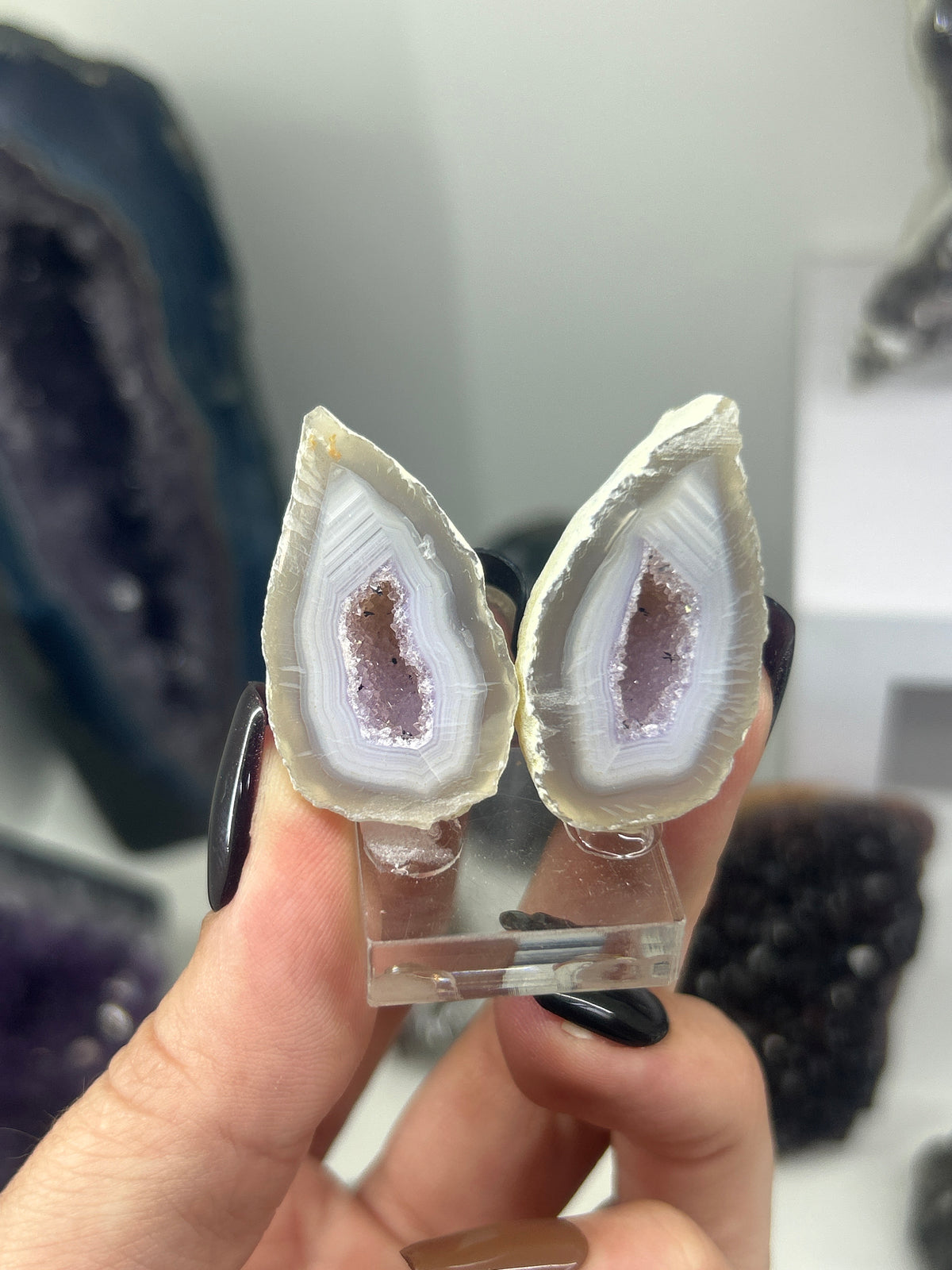 Amethyst Banded Agate Geode Pair #2