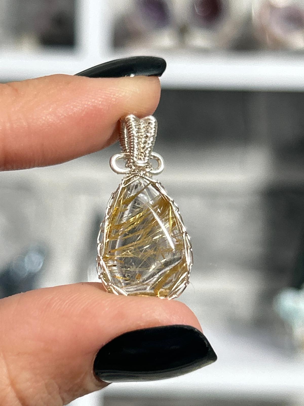 Wire Wrapped Golden Rutile Pendant #2