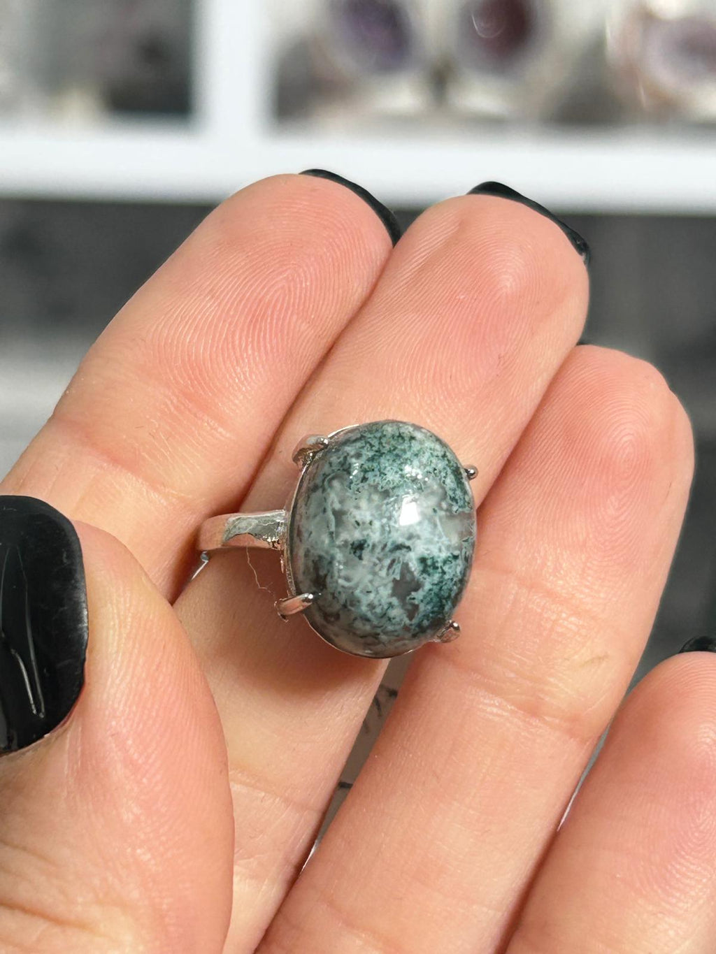 Moss Agate Copper Ring