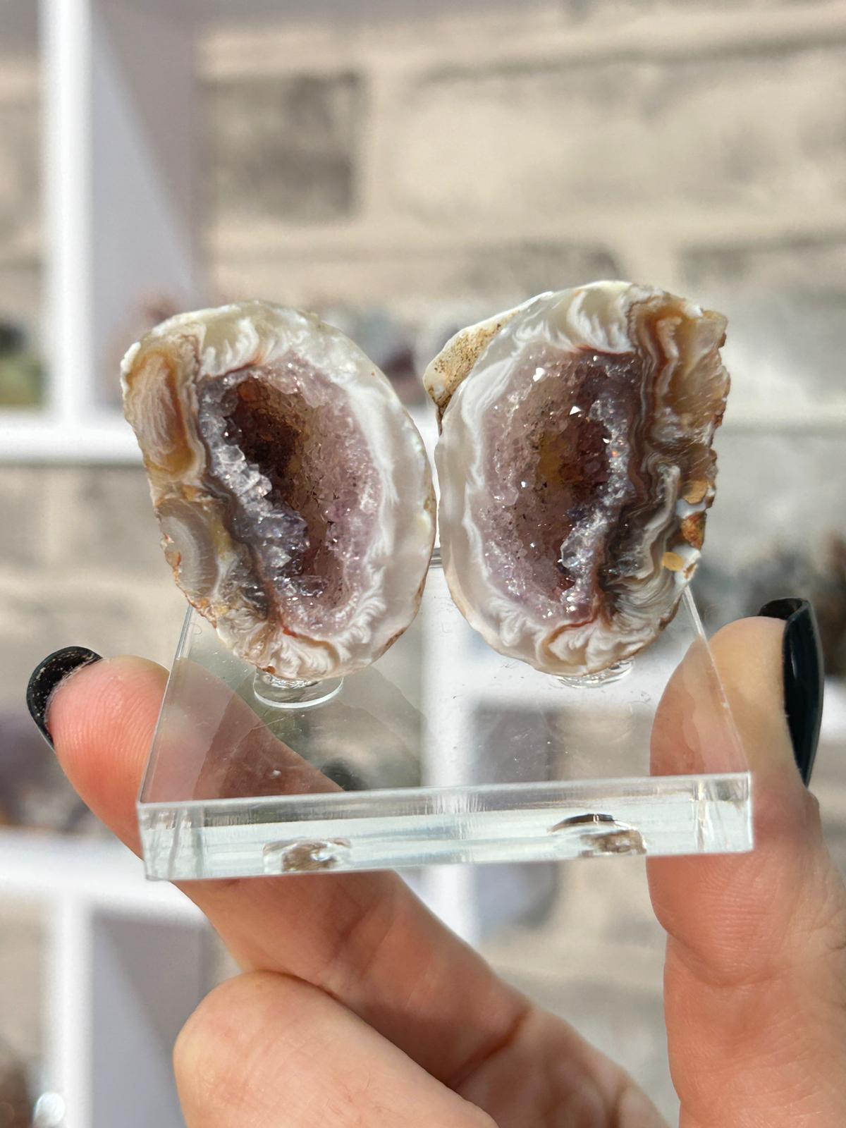 Oco Feather Agate with Amethyst Druzy Pair #2