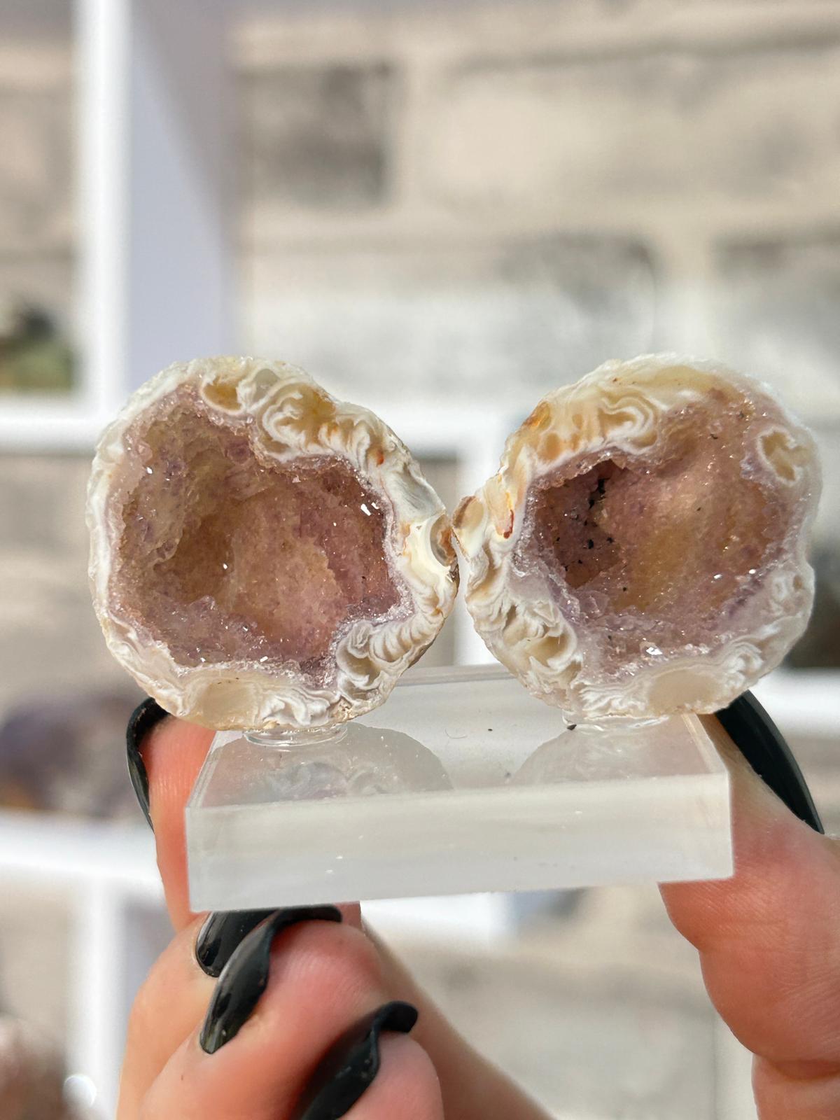 Oco Feather Agate with Amethyst Druzy Pair #8