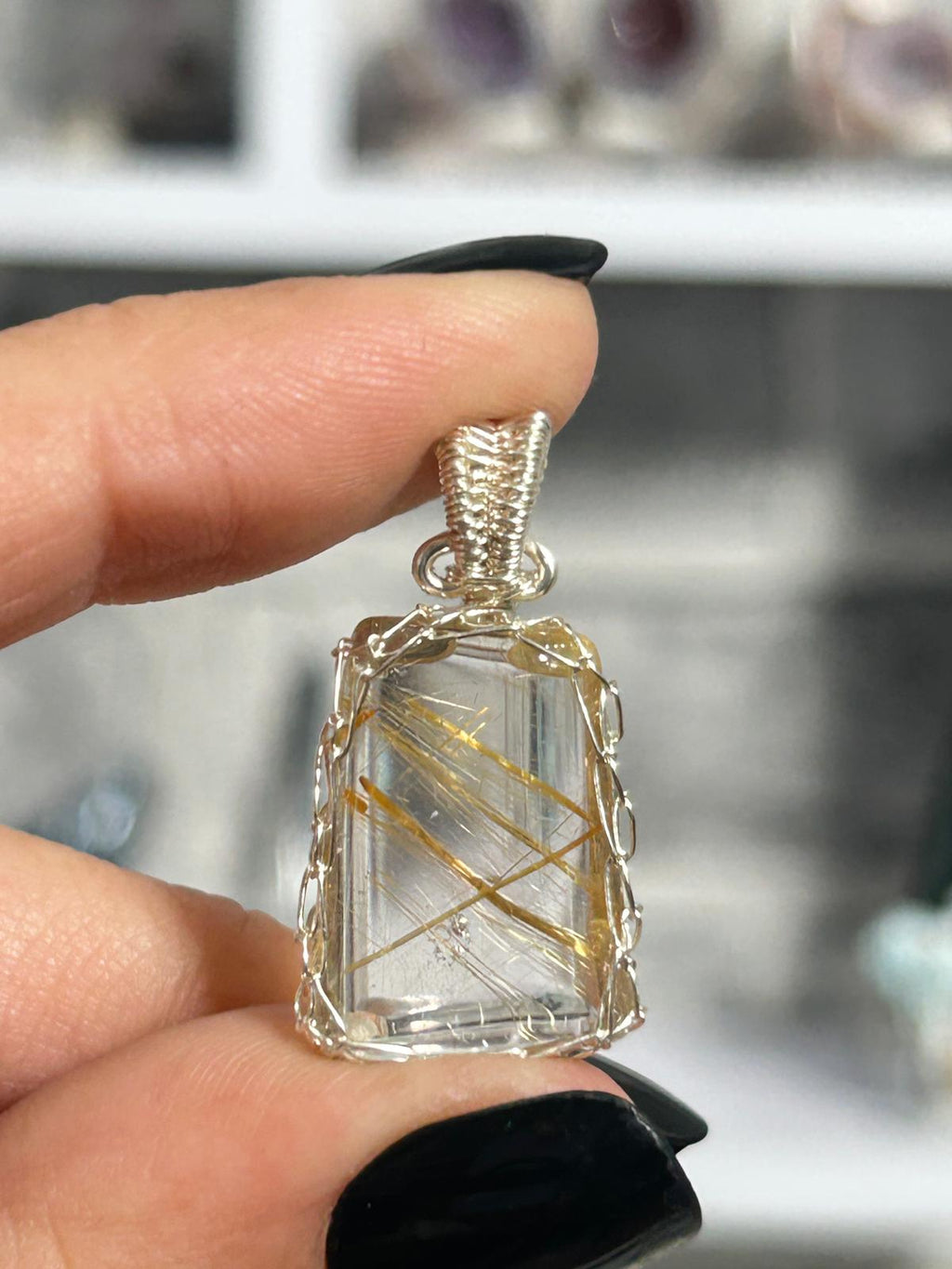 Wire Wrapped Golden Rutile Quartz Pendant