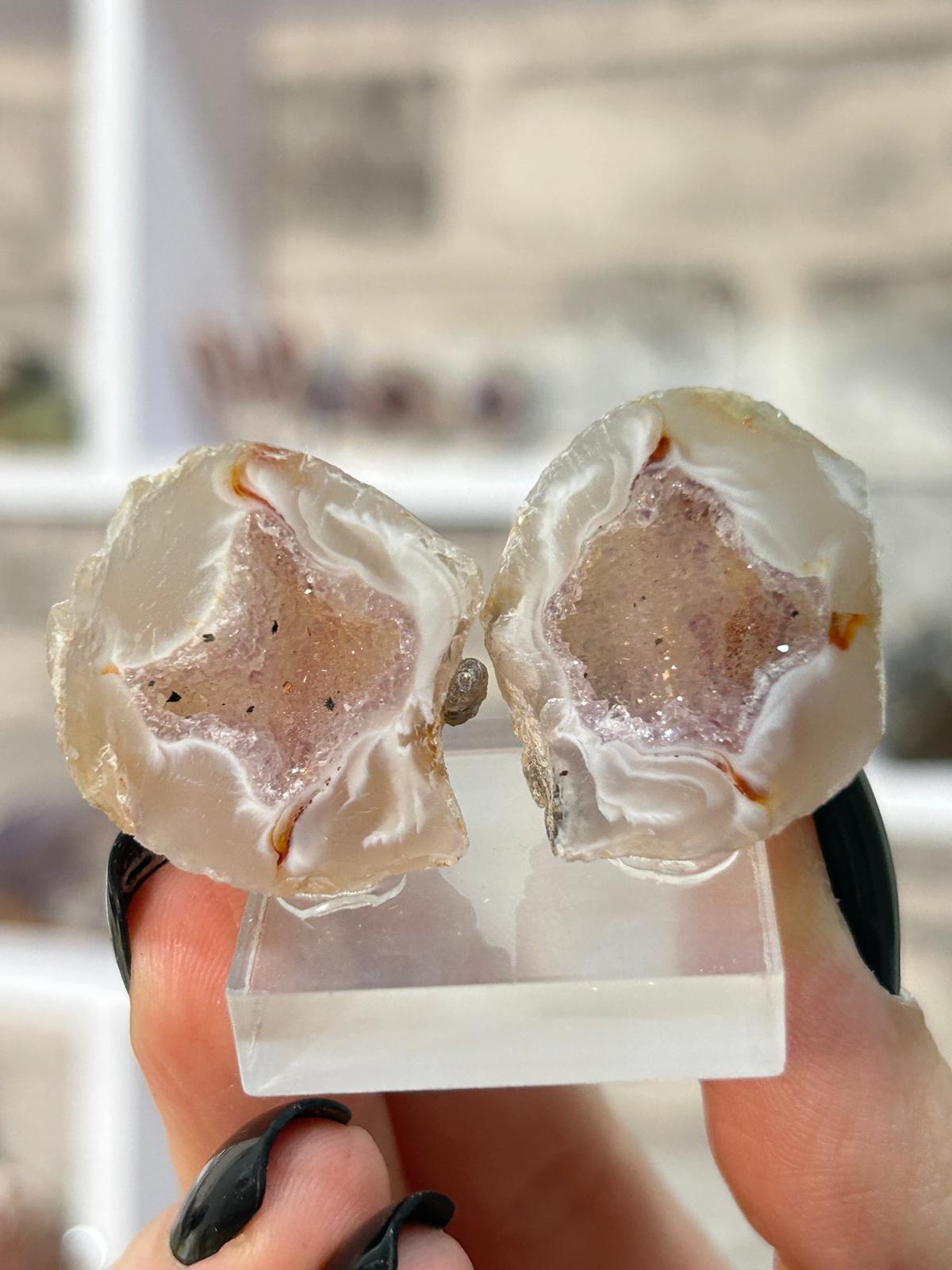 Oco Feather Agate with Amethyst Druzy Pair #3