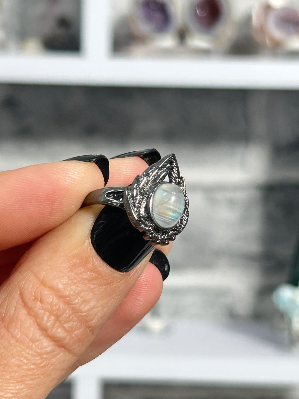Rainbow Flash Moonstone Copper Ring