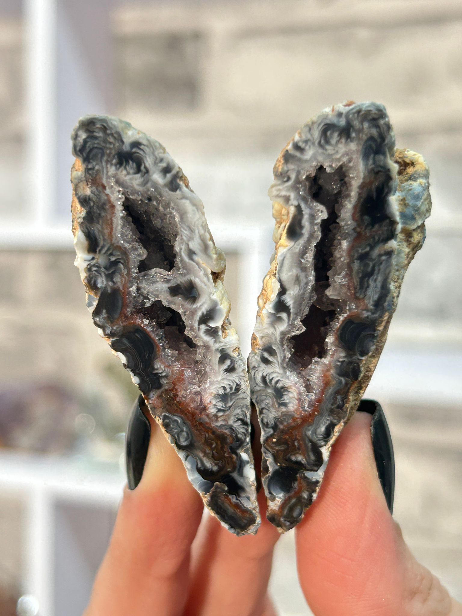 Oco Feather Agate Geode Pair #10