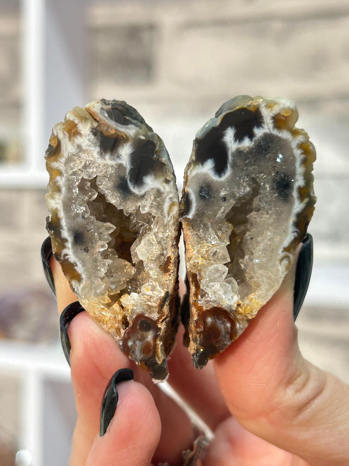 Oco Feather Agate Geode Pair #9