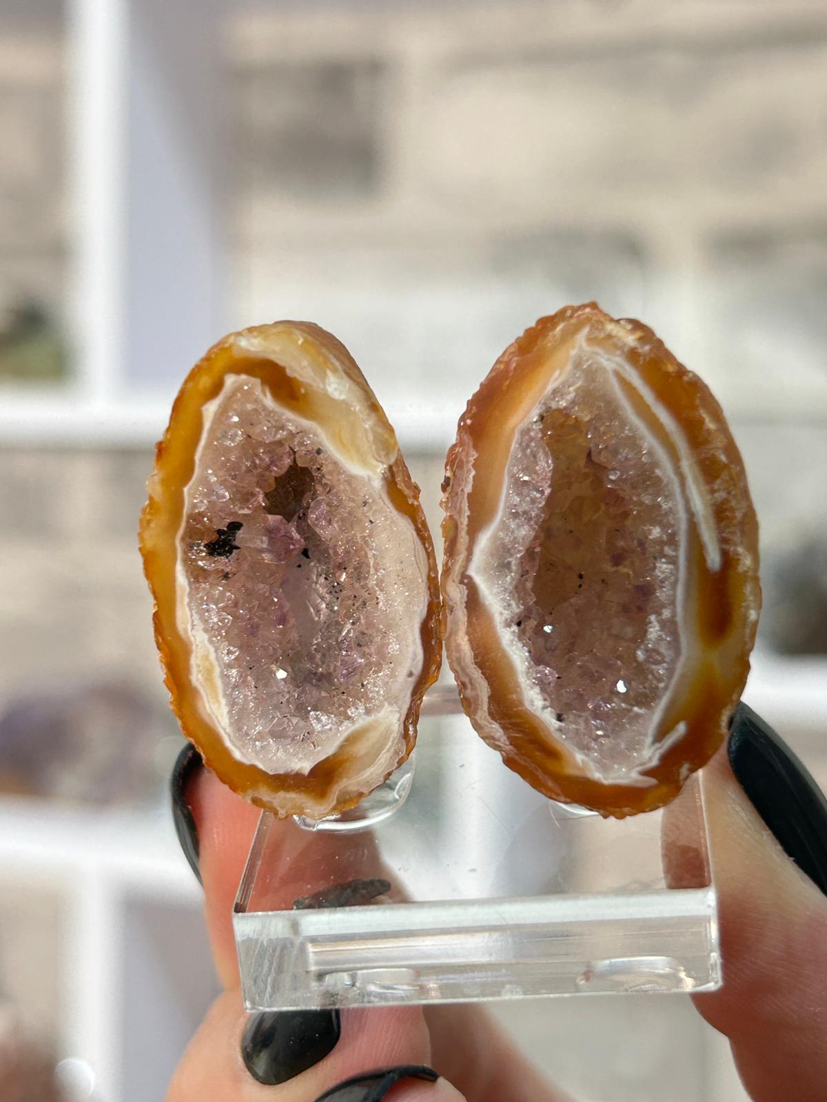 Oco Feather Agate with Amethyst Druzy Pair #6
