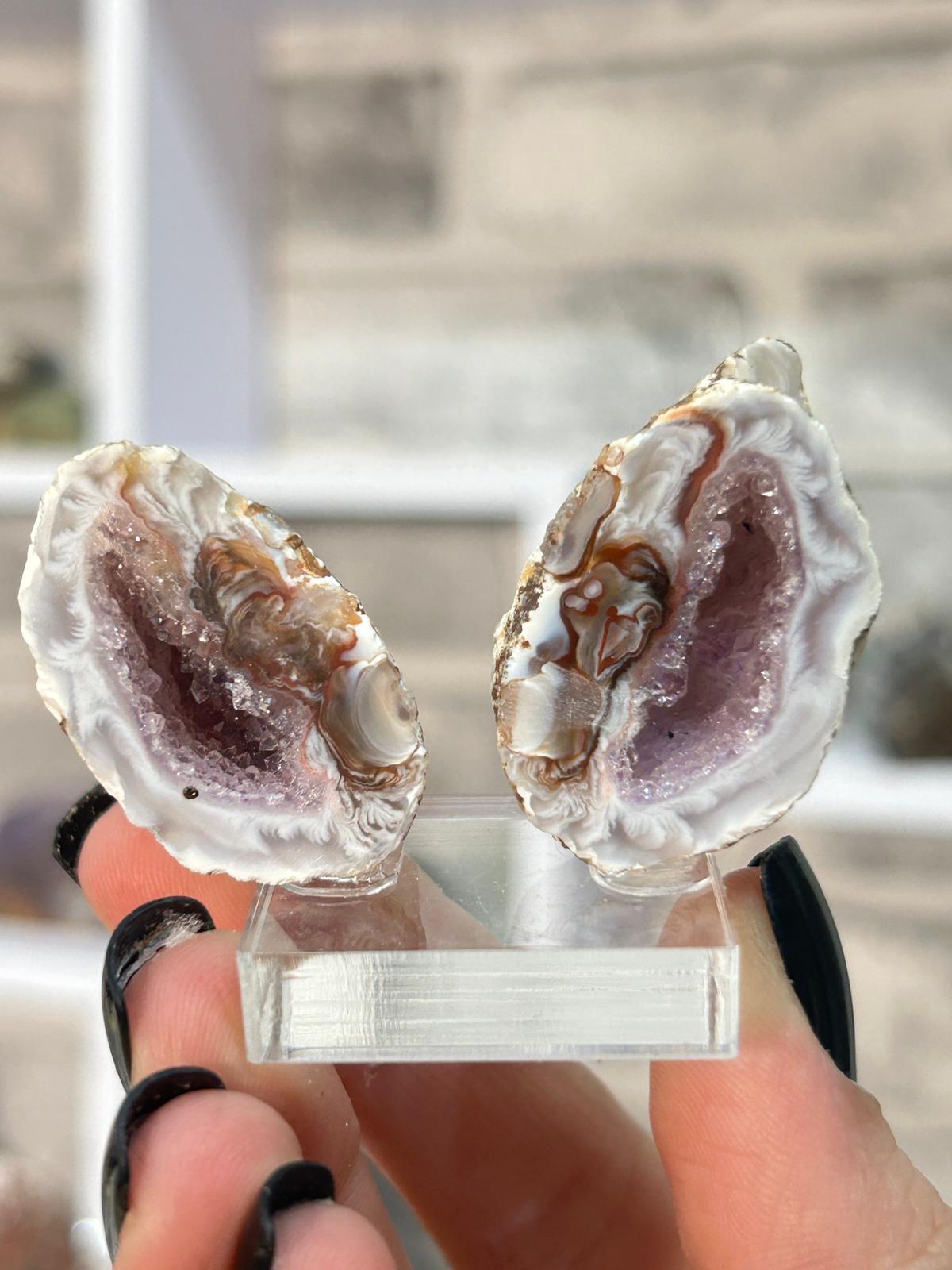 Oco Feather Agate with Amethyst Druzy Pair #7