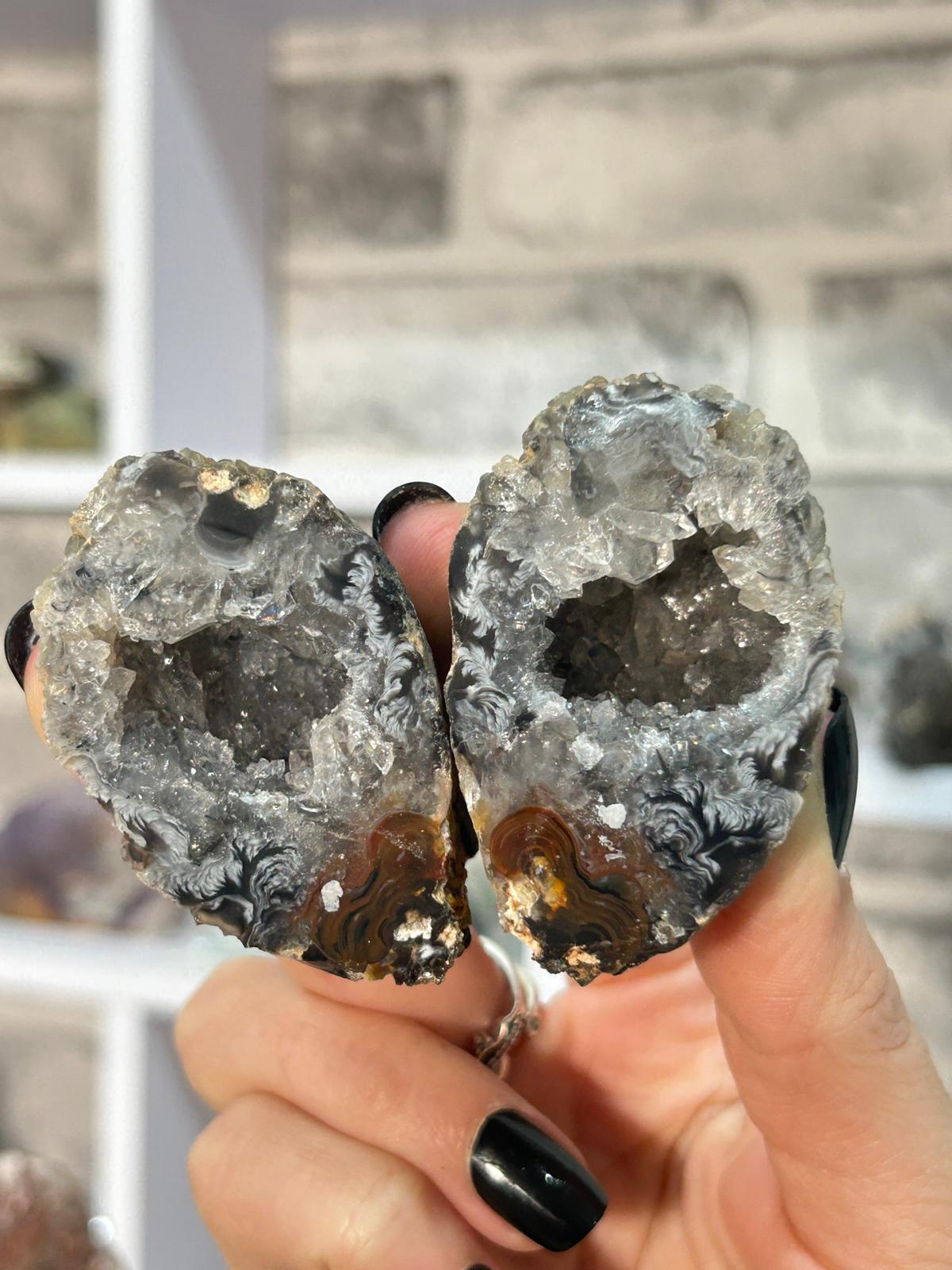 Oco Feather Agate Geode Pair #1