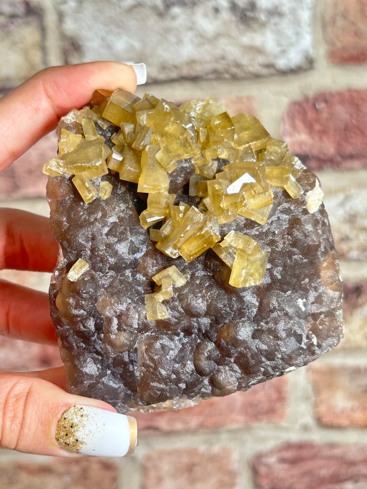 Golden Barite on Botryoidal Fluorite