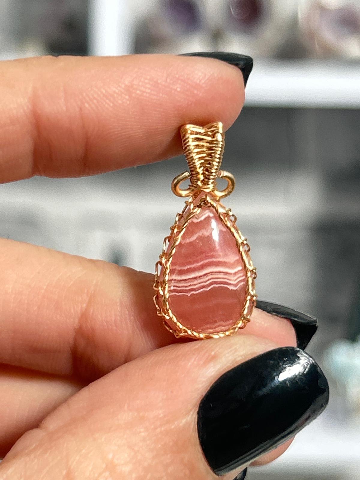 Wire Wrapped Rhodochrosite Pendant #1