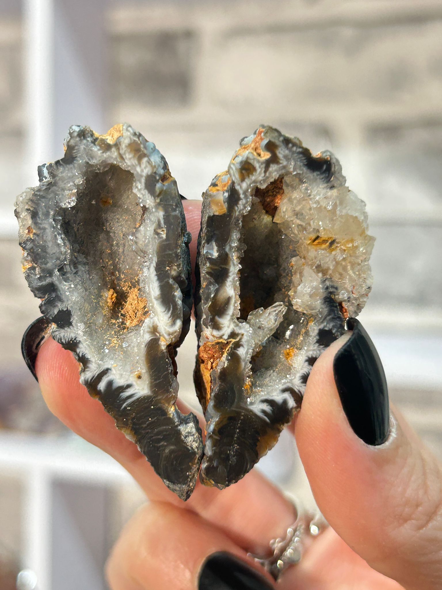 Oco Feather Agate Geode Pair #11