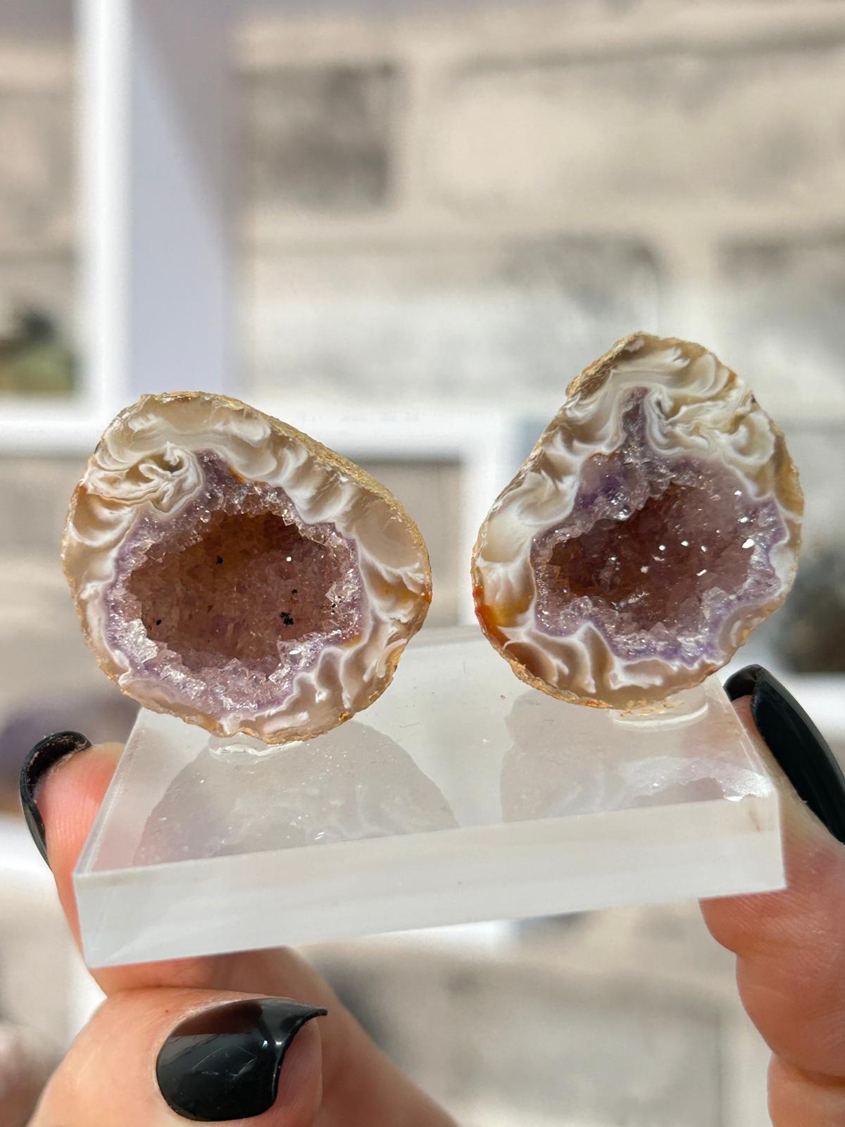 Oco Feather Agate with Amethyst Druzy Pair #5