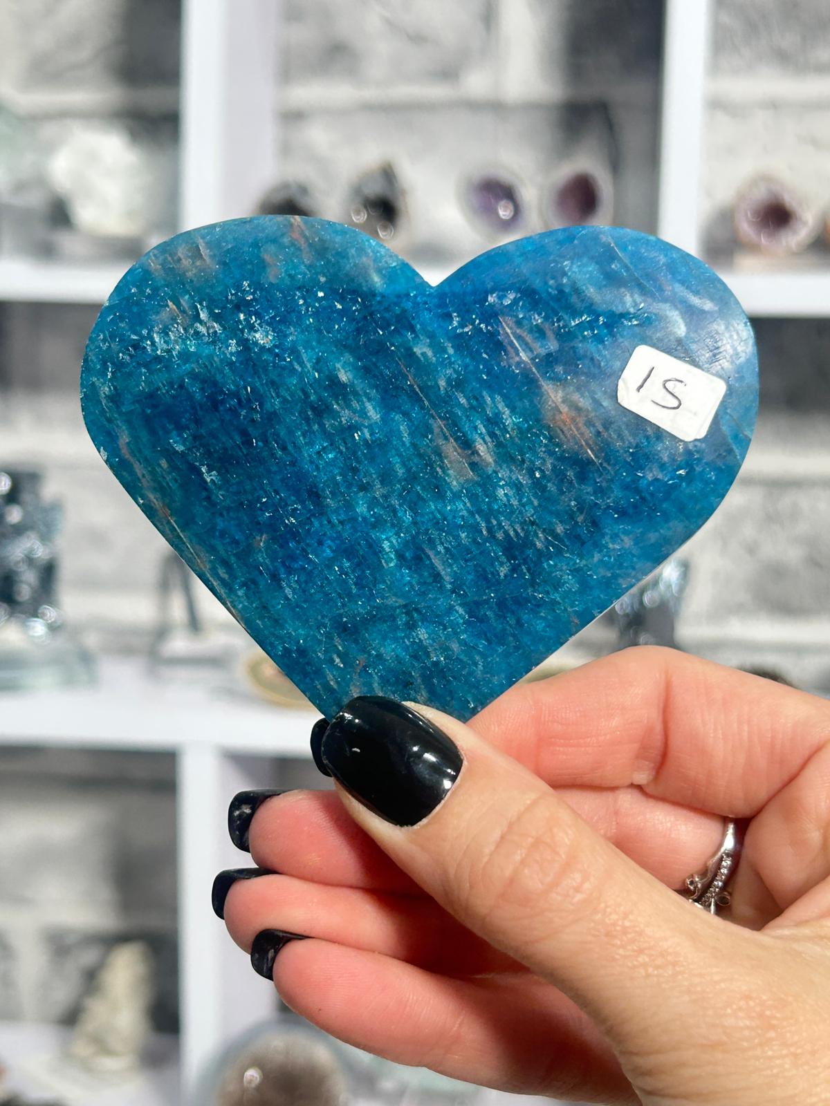 Blue Apatite With Flash Heart Carving