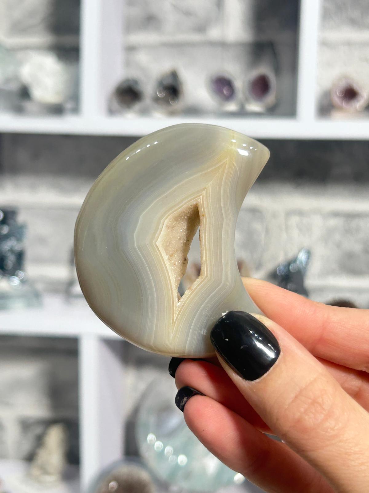 Banded Agate Moon Carving