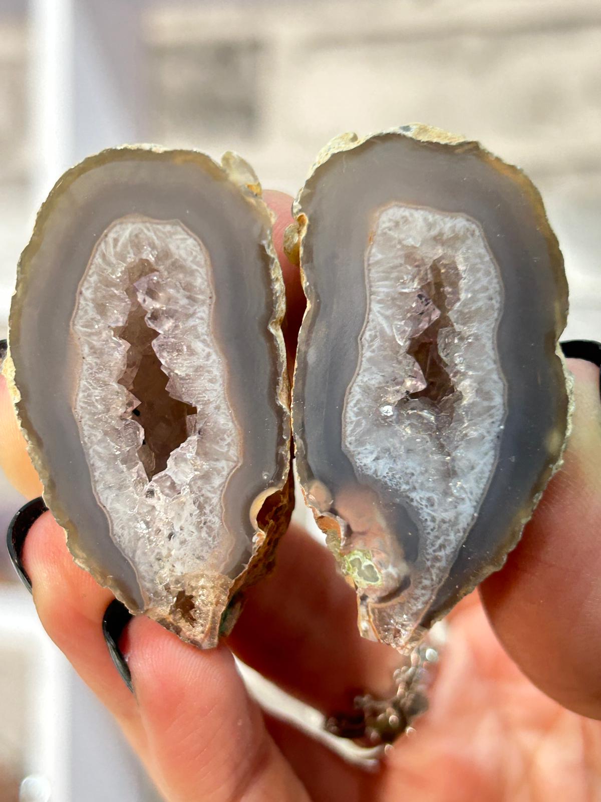 Druzy Quartz Agate Geode Pair #2