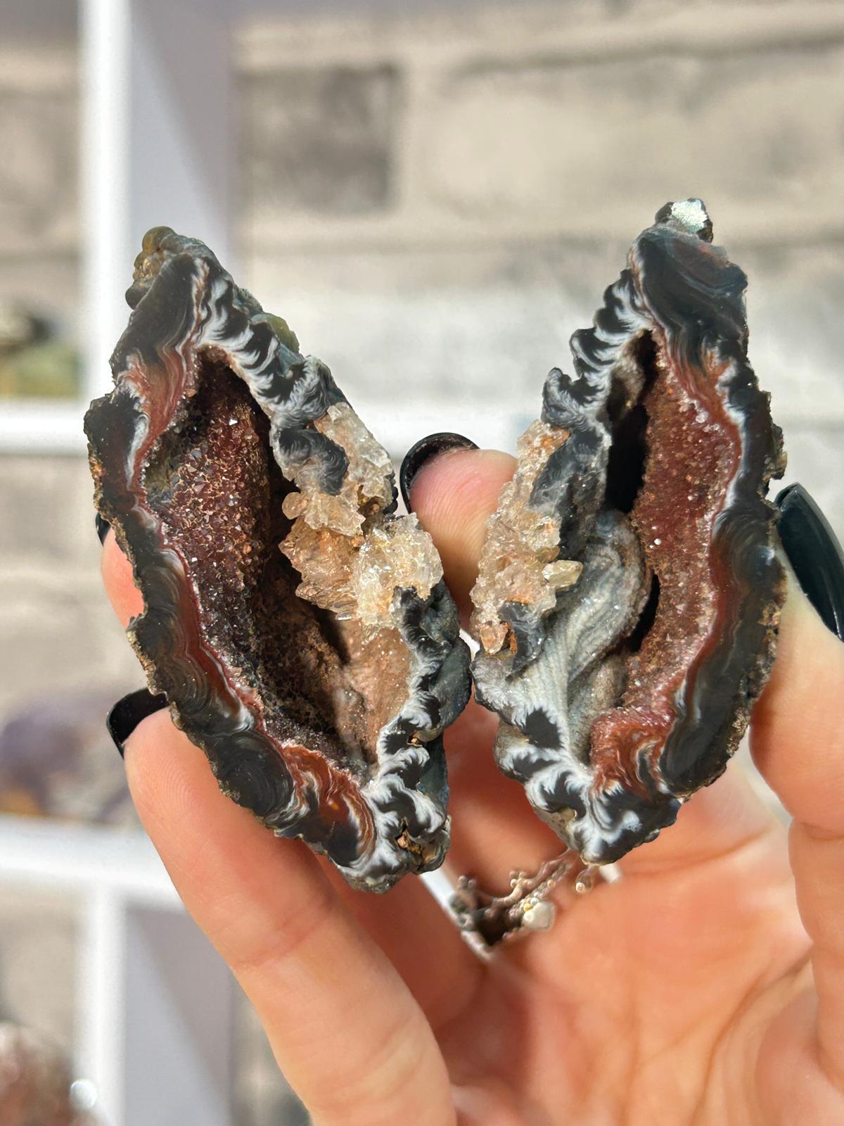 Oco Feather Agate Geode Pair #8