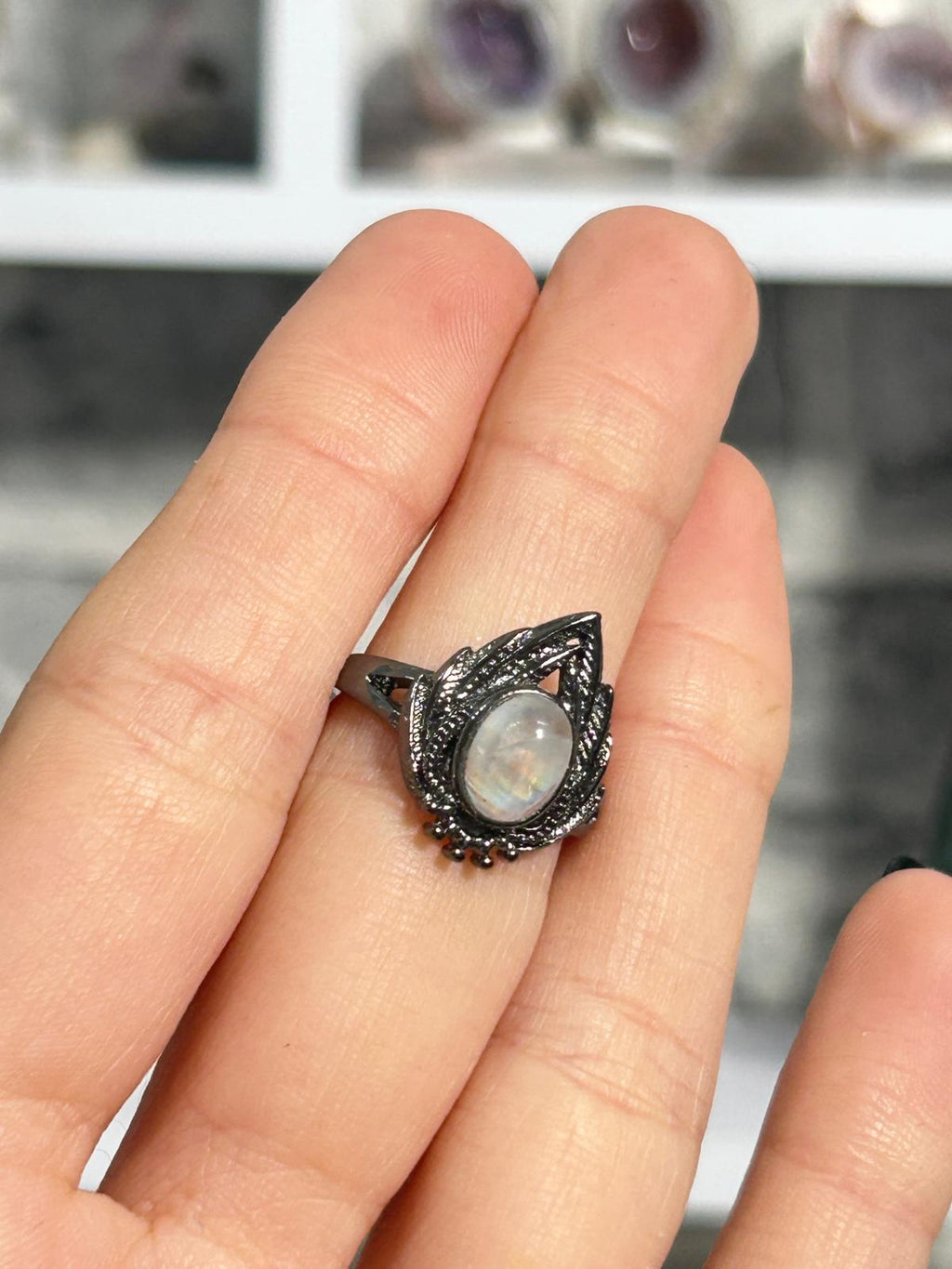 Rainbow Flash Moonstone Copper Ring