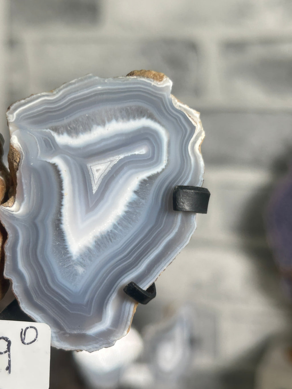Blue Banded Agate Nodule Pair on Custom Stand D