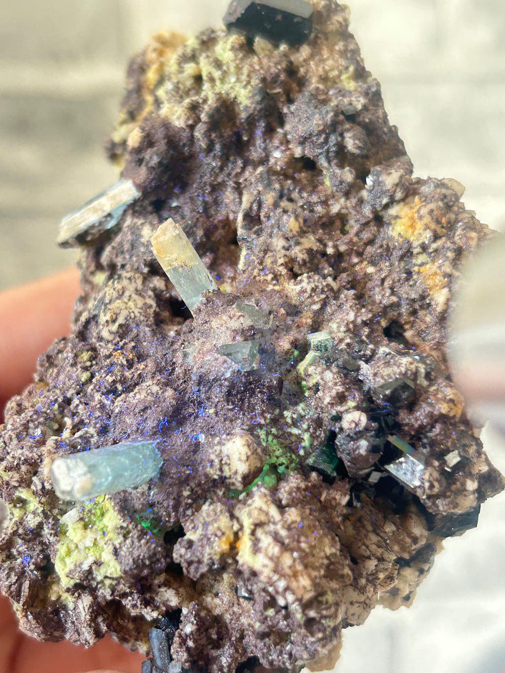 Aquamarine with Tourmaline with Hyalite opal on Matrix, Erongo Mountains, Namibia