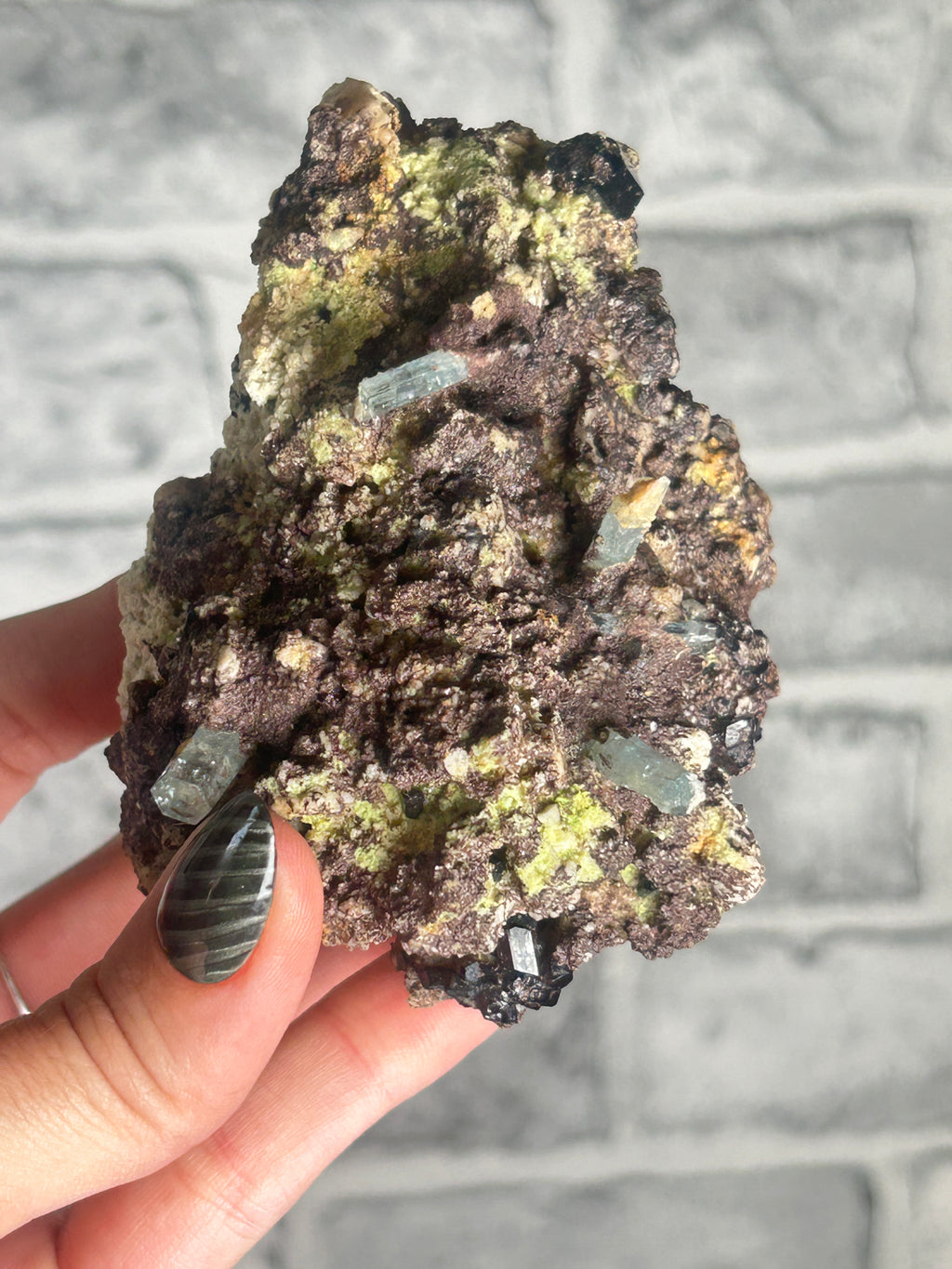 Aquamarine with Tourmaline with Hyalite opal on Matrix, Erongo Mountains, Namibia
