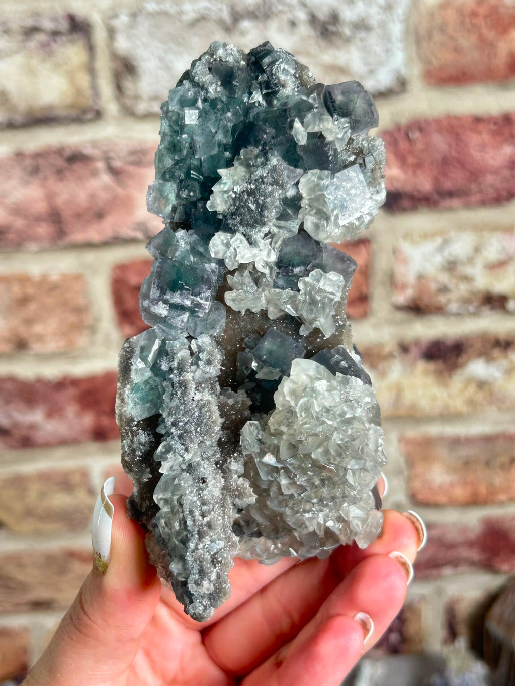 Fluorite on Sugar Quartz with Calcite E