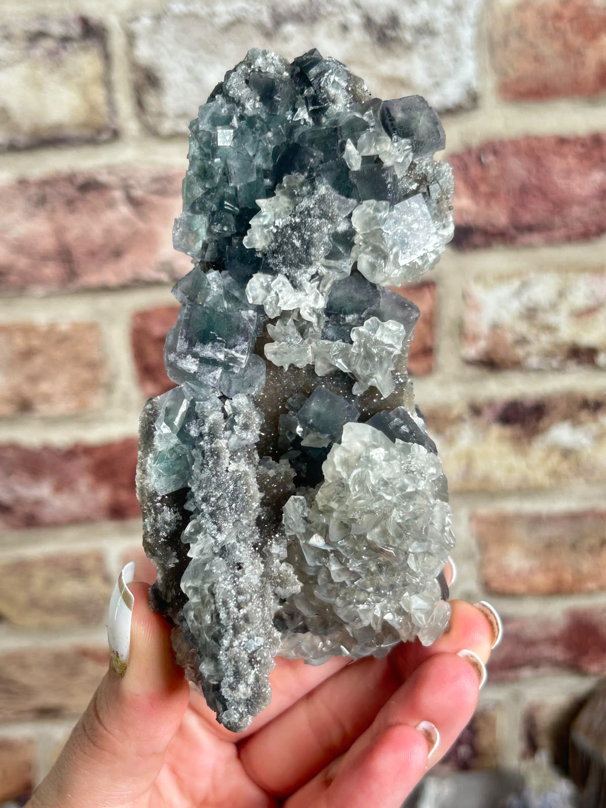 Fluorite on Sugar Quartz with Calcite E