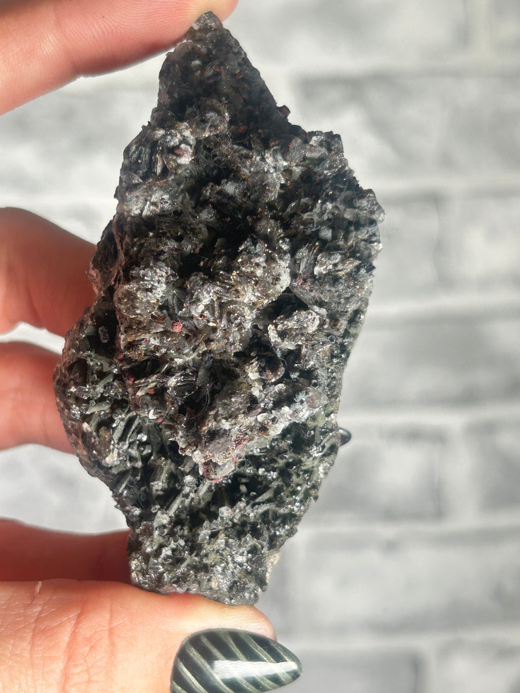calcite and Speckled pyrite on Black Quartz