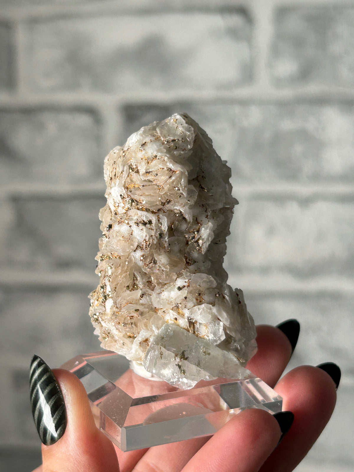 Iridescent pyrite on calcite from inner Mongolia -C