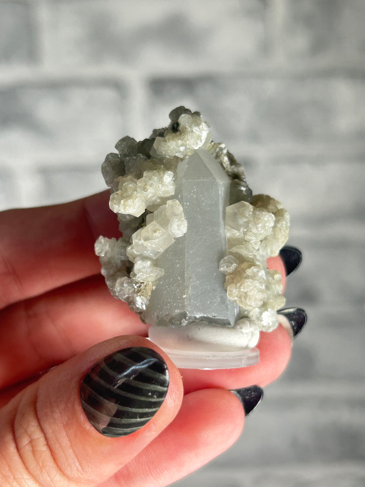 Green calcite on Candle Quartz, Huanggang Fe-Sn Deposit, Inner Mongolia