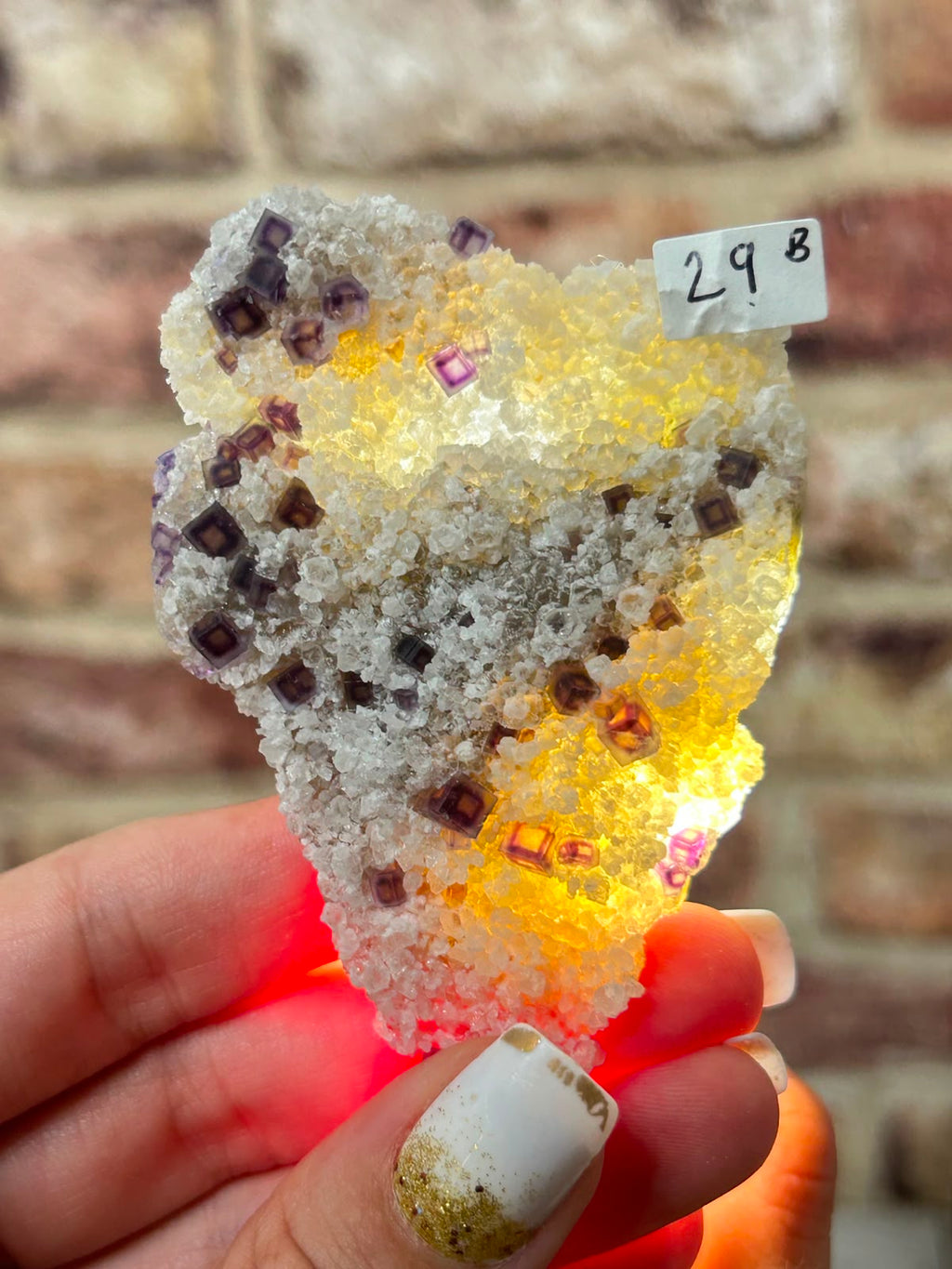 Starry Zoned Fluorite on Quartz B
