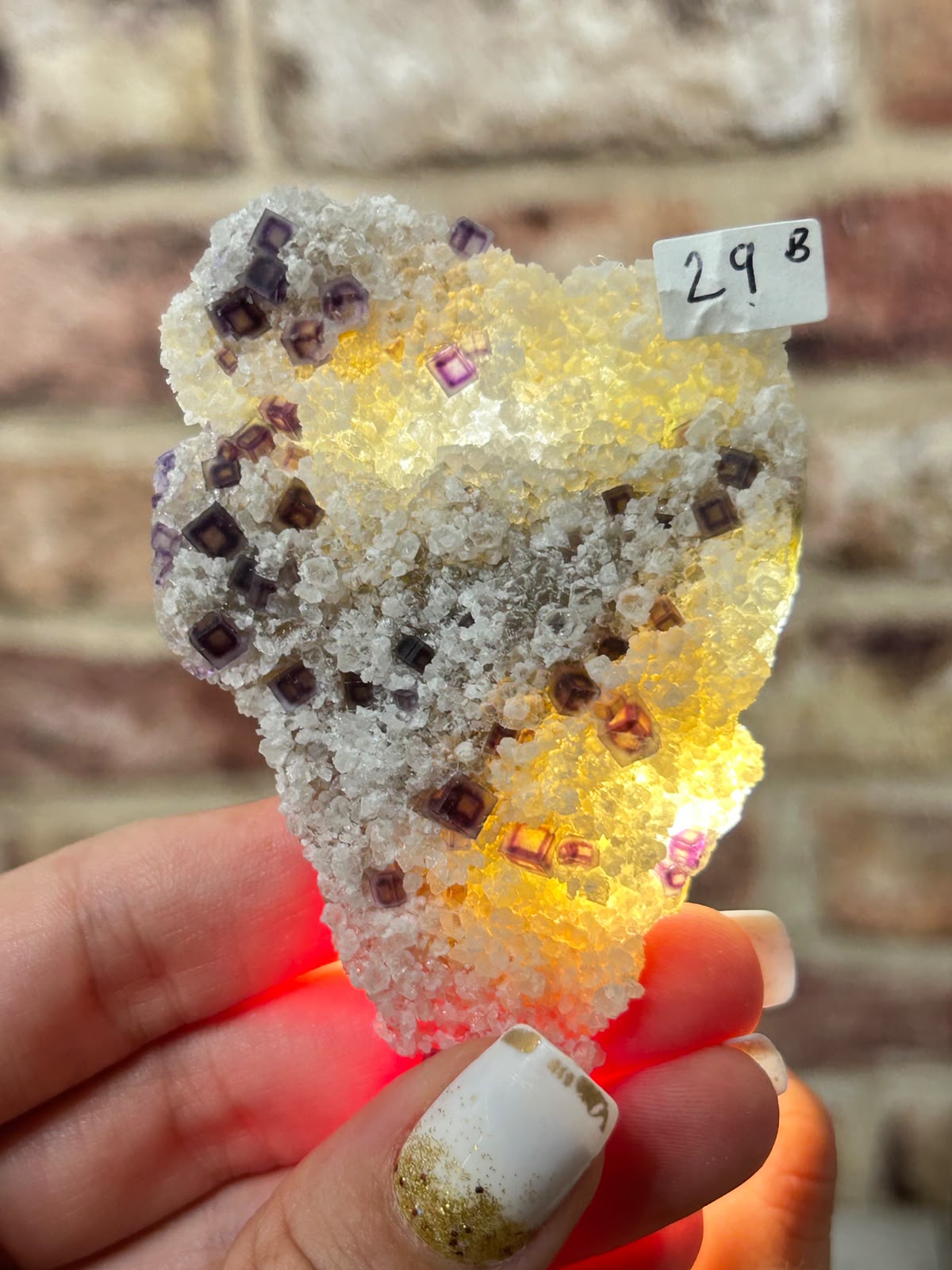 Starry Zoned Fluorite on Quartz B
