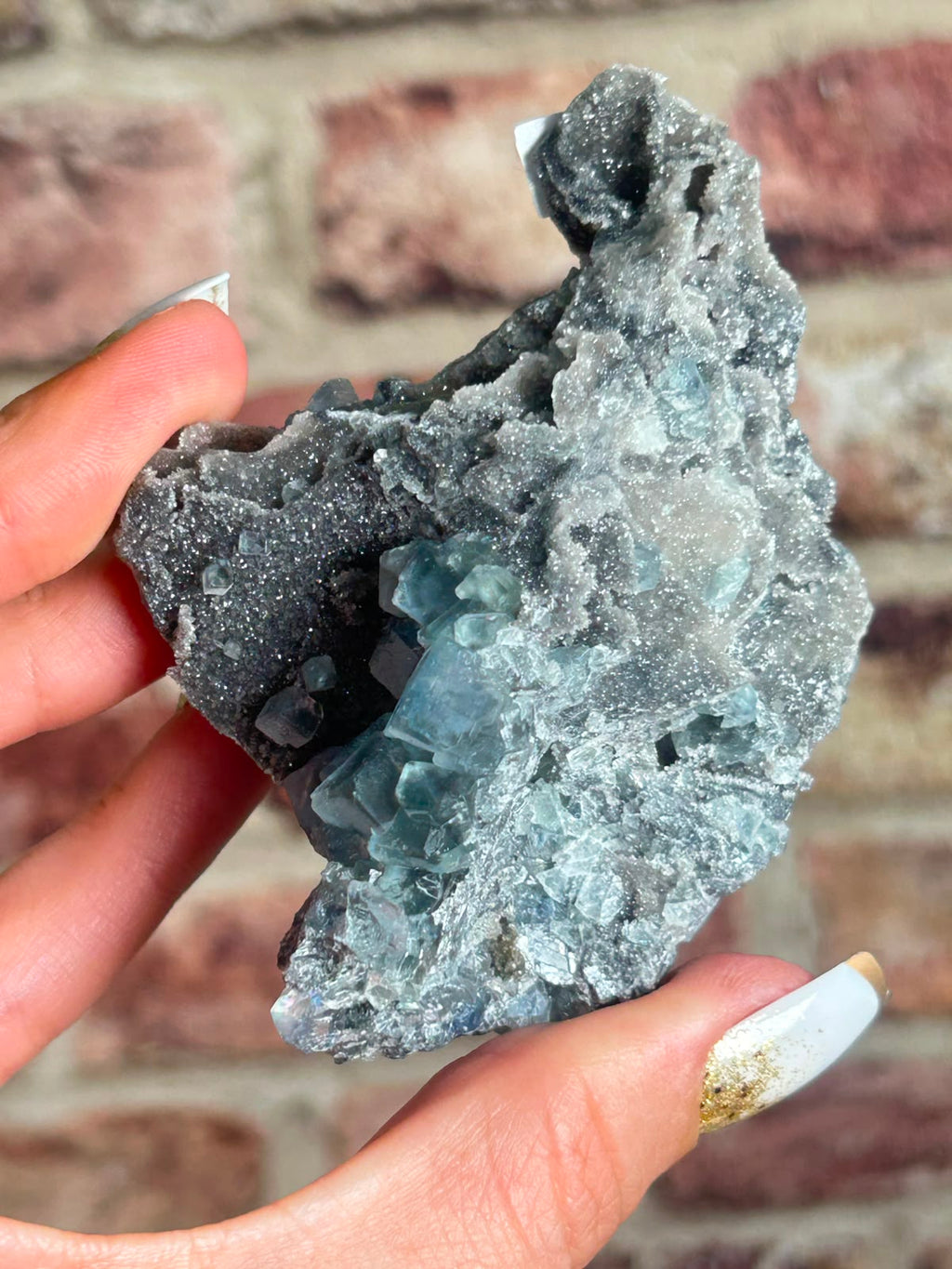 Fluorite on Sugar Quartz with Calcite A