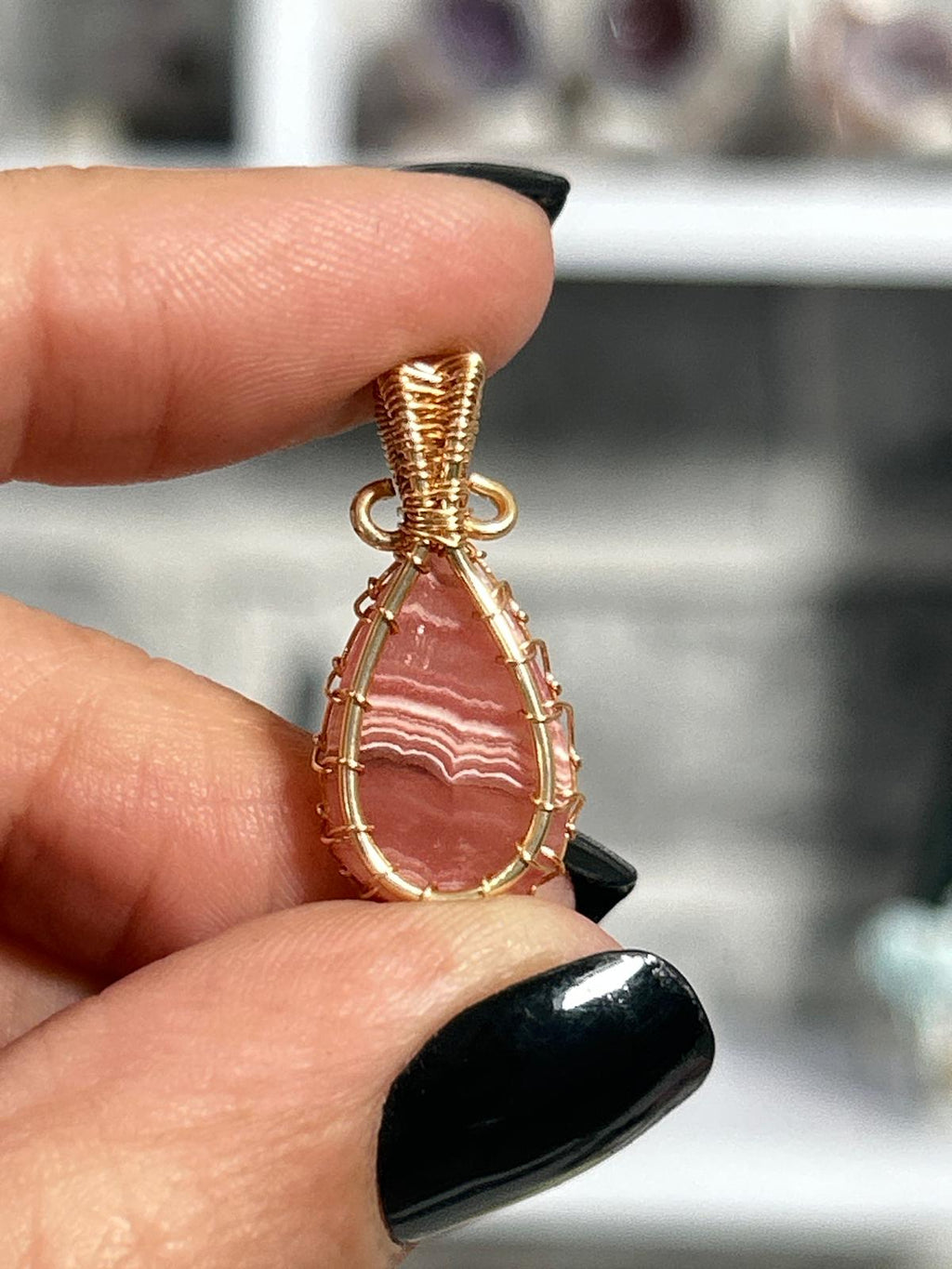 Wire Wrapped Rhodochrosite Pendant #1