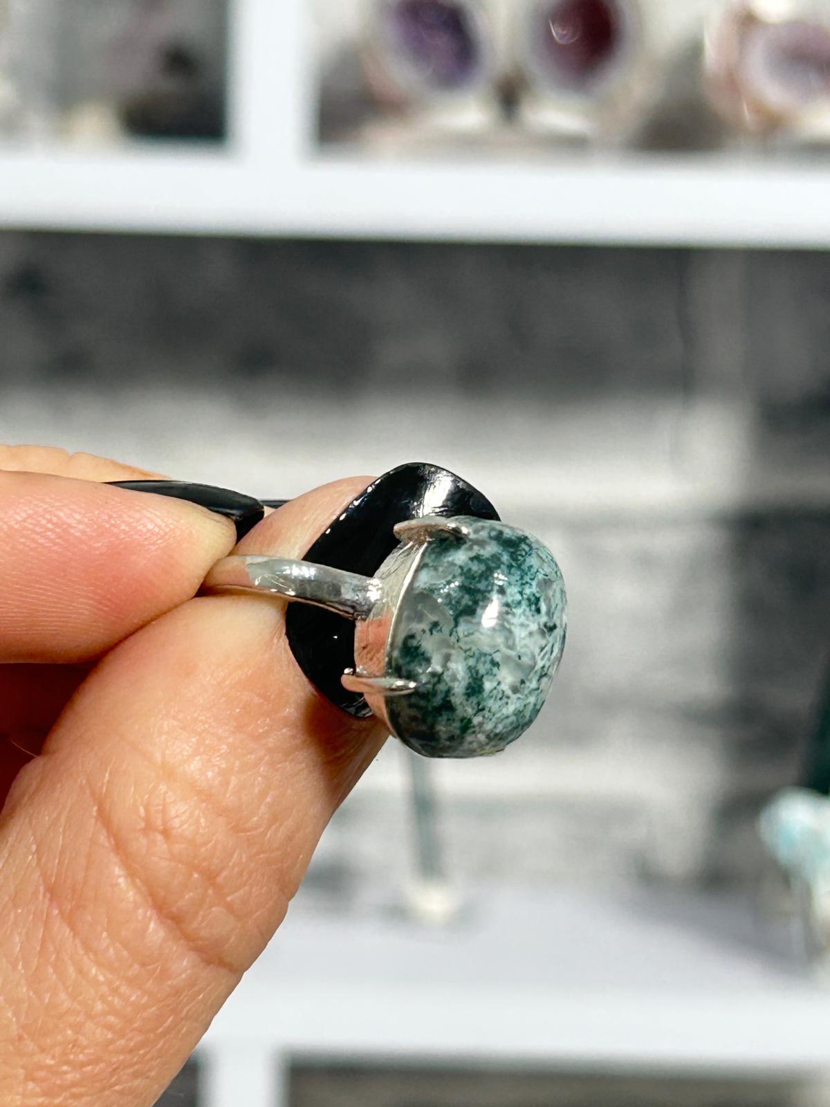 Moss Agate Copper Ring