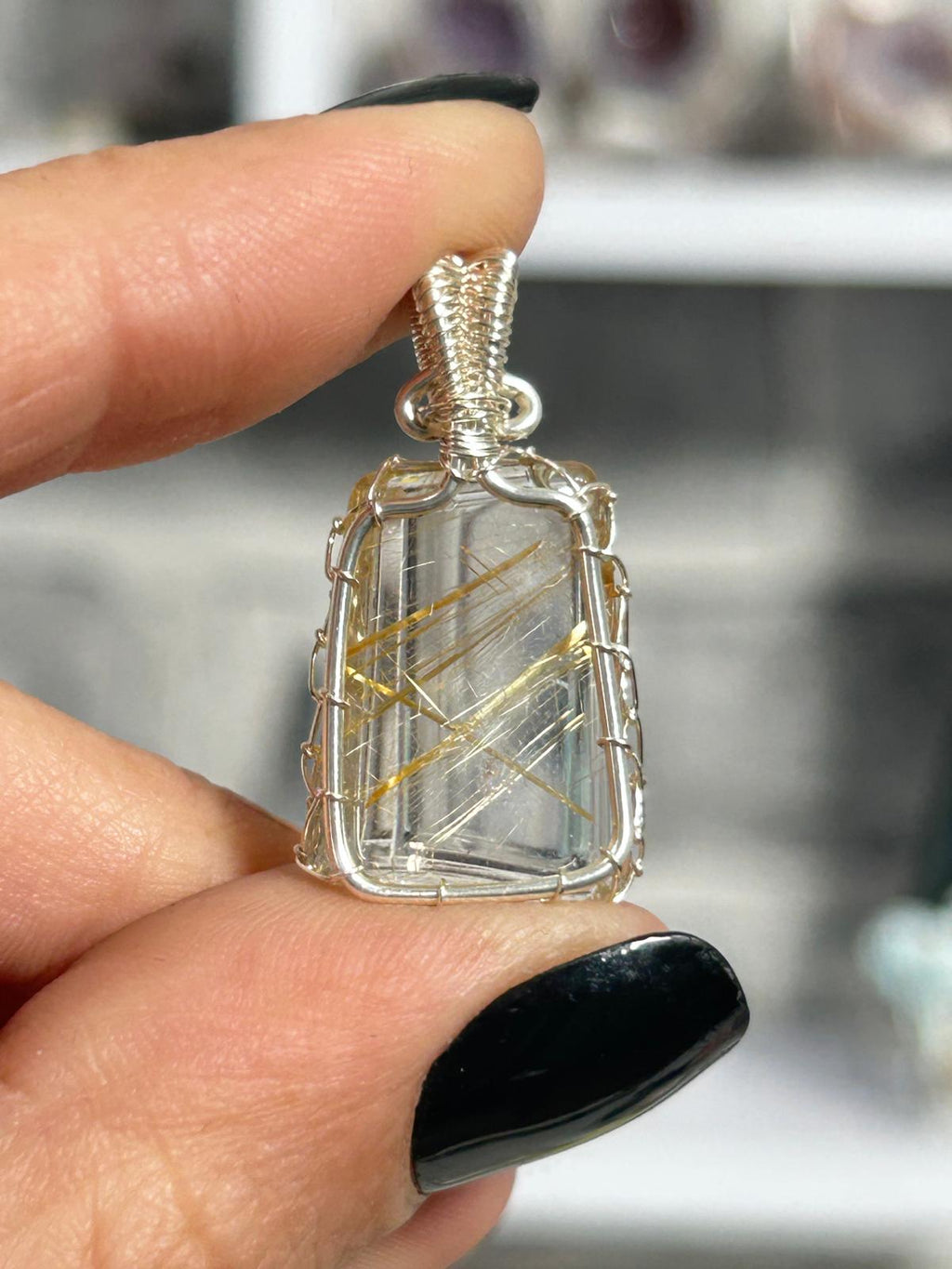 Wire Wrapped Golden Rutile Quartz Pendant