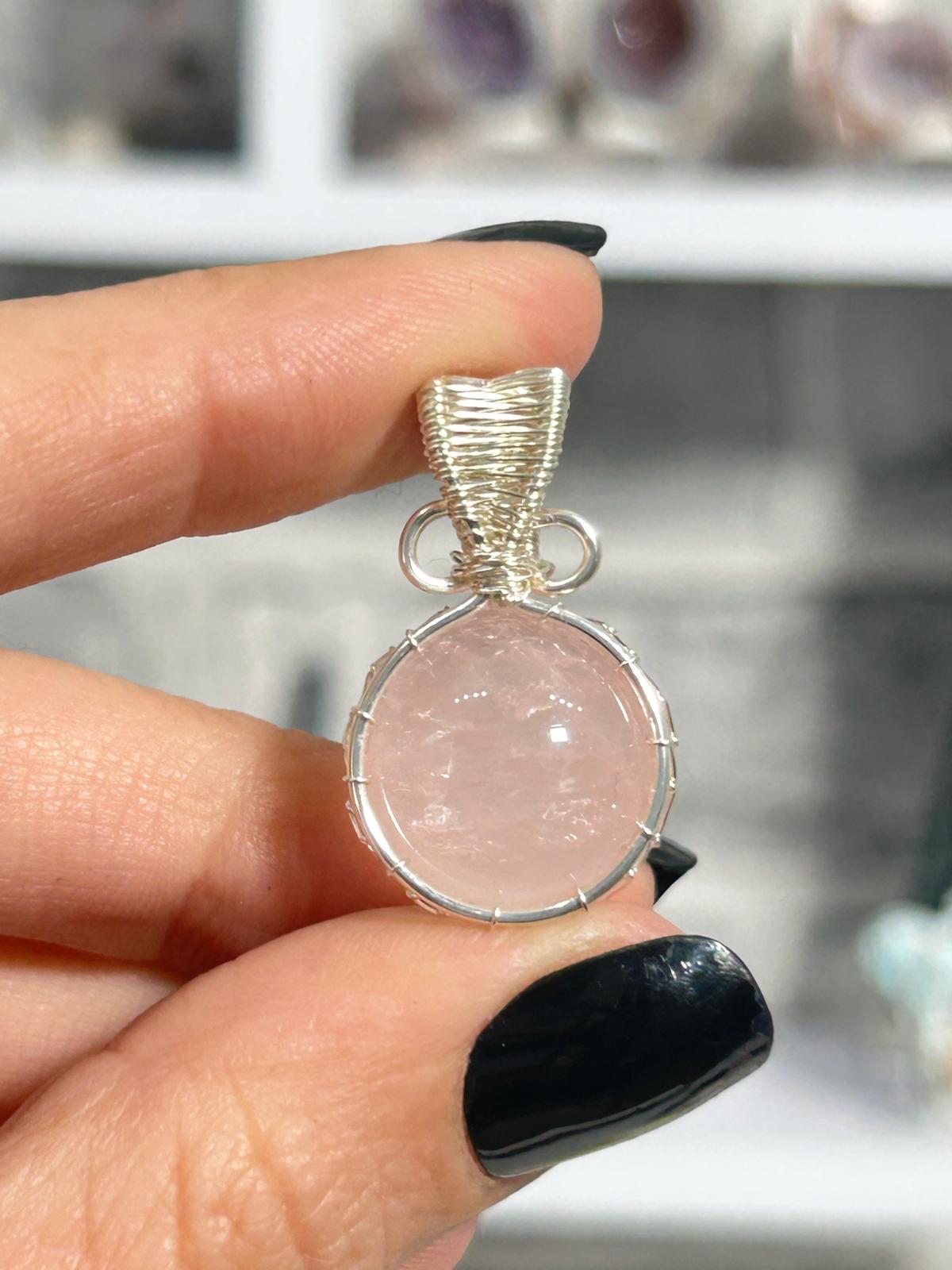 Wire Wrapped Rose Quartz Pendant