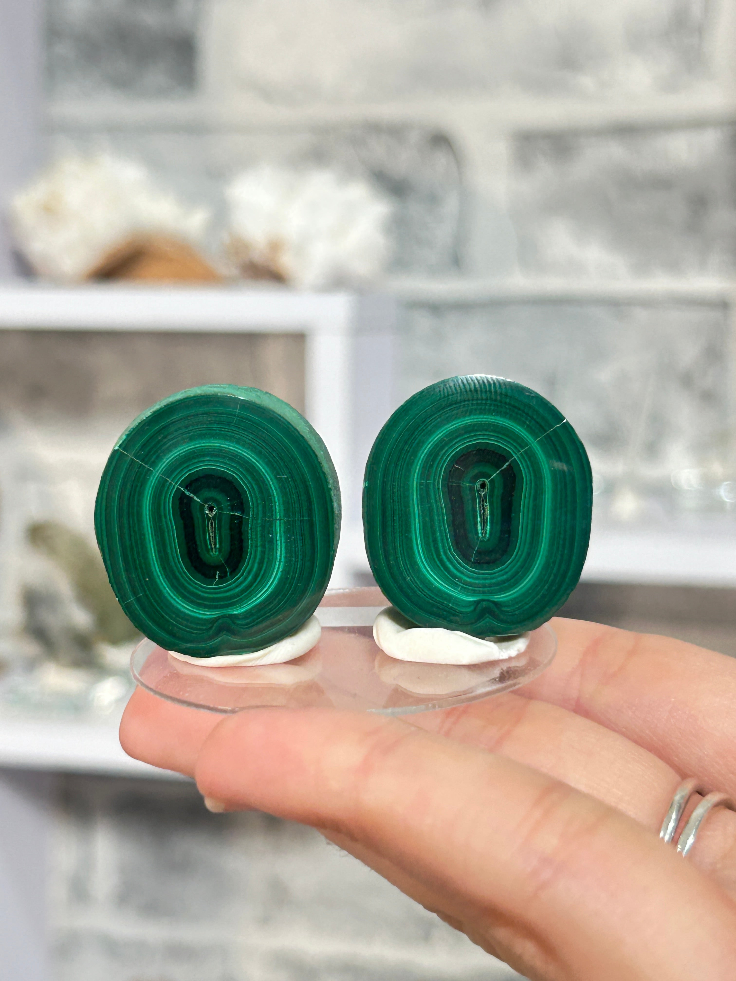 malachite stalactite slice pair