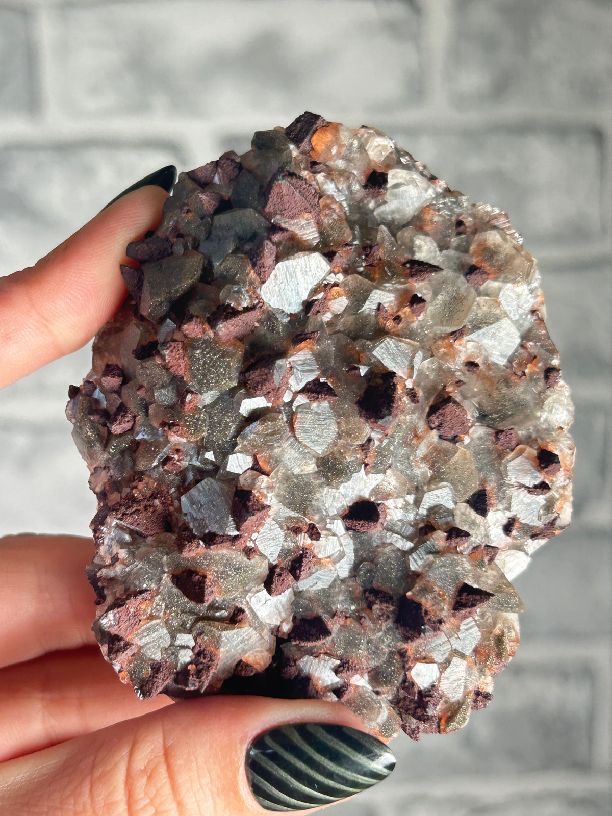 Dogtooth Calcite with Speckled Pyrite  on Benz Calcite from Daye, Hubei, China
