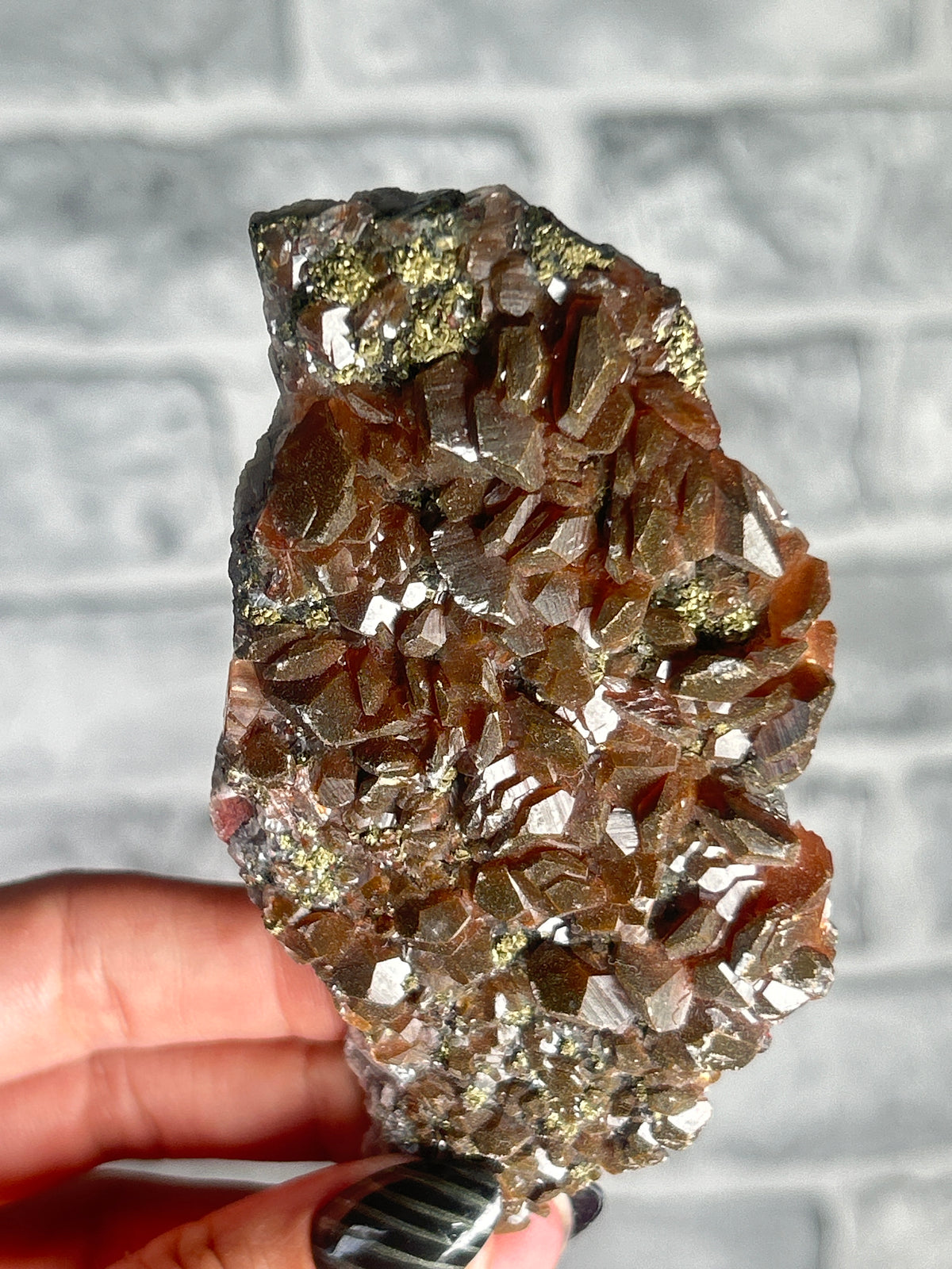 Pyrite on Chocolate Benz Calcite From Daye, Hubei