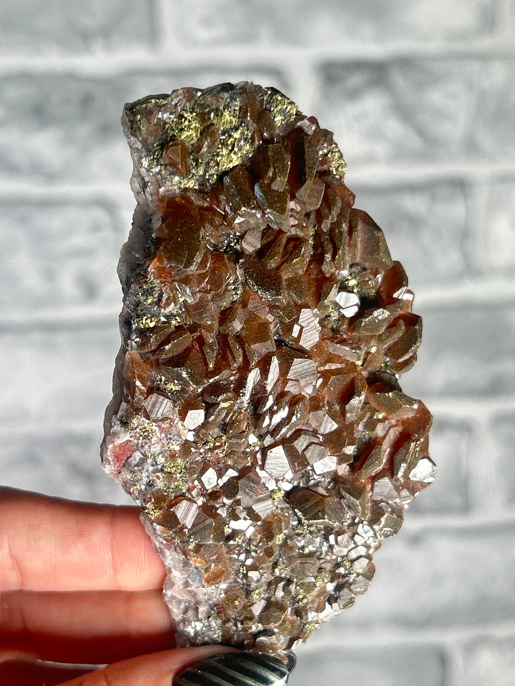 Pyrite on Chocolate Benz Calcite From Daye, Hubei