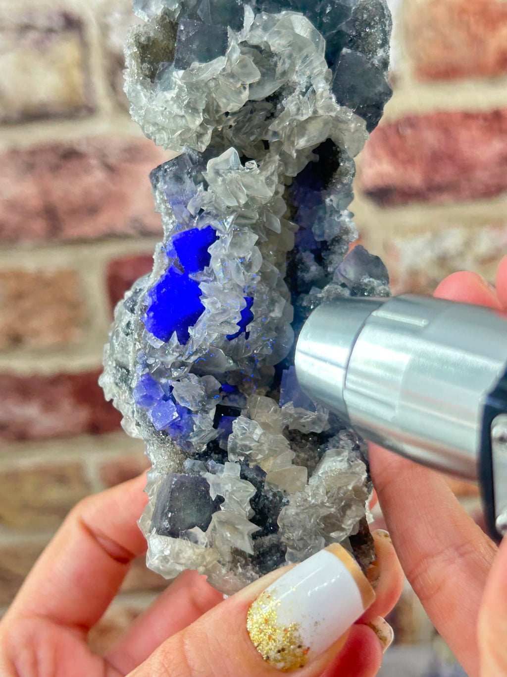 Fluorite on Sugar Quartz with Calcite E