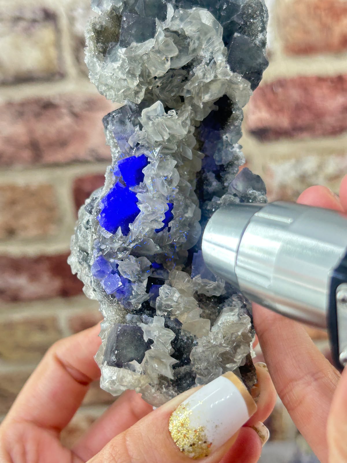 Fluorite on Sugar Quartz with Calcite E