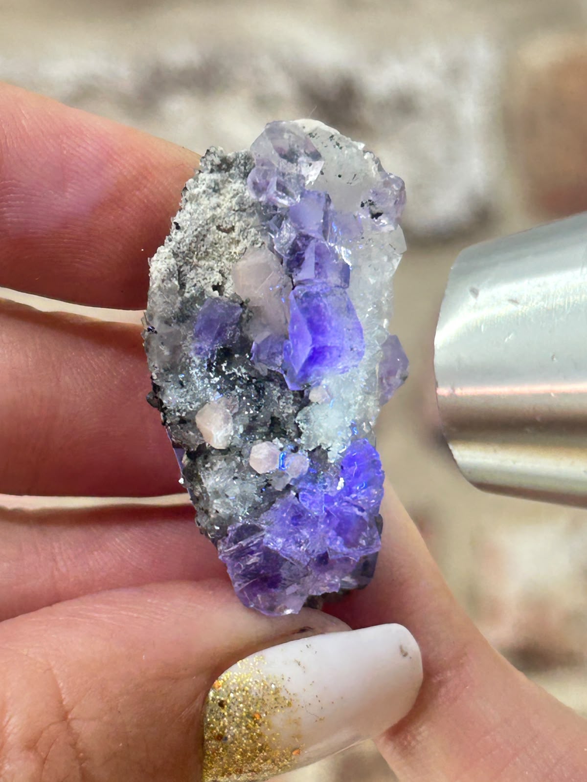 Purple Fluorite with Calcite A