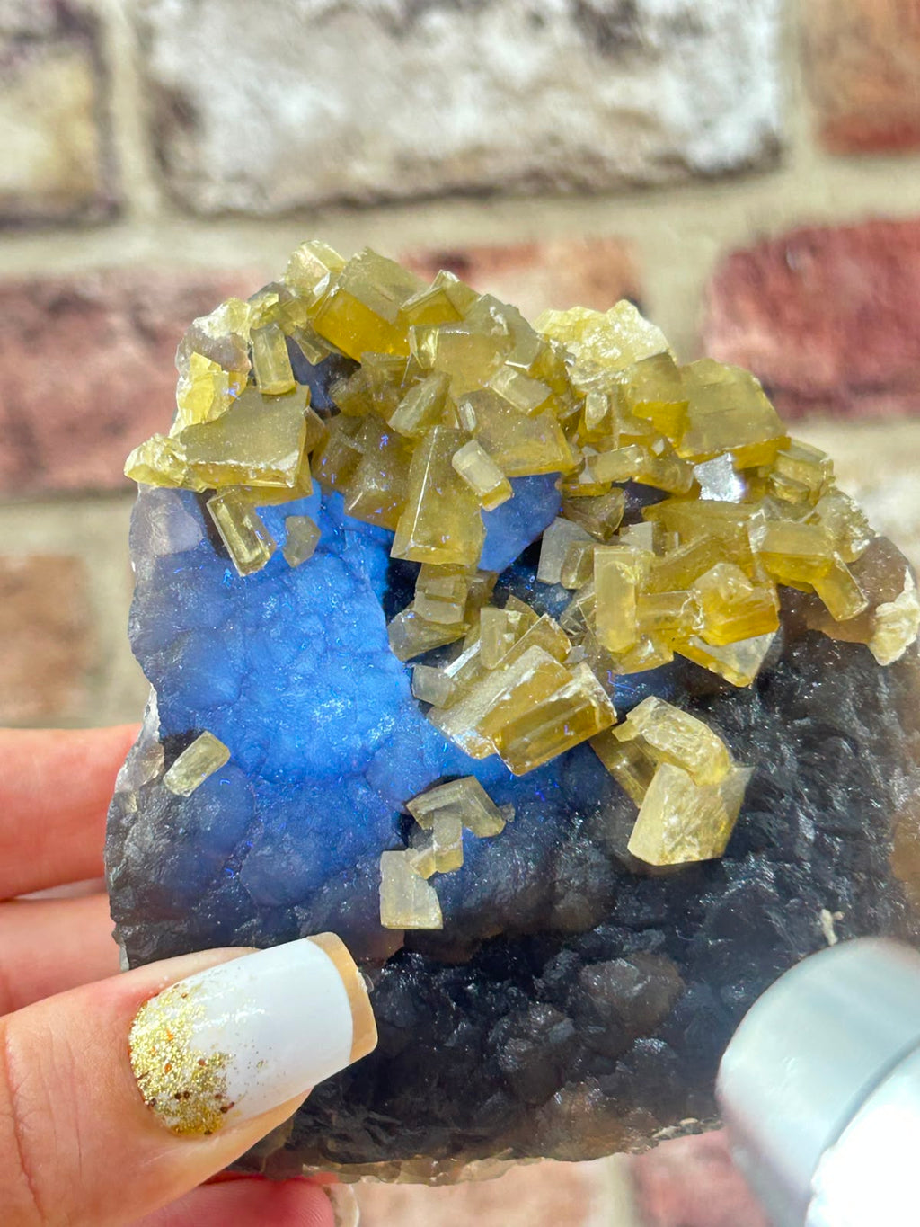 Golden Barite on Botryoidal Fluorite