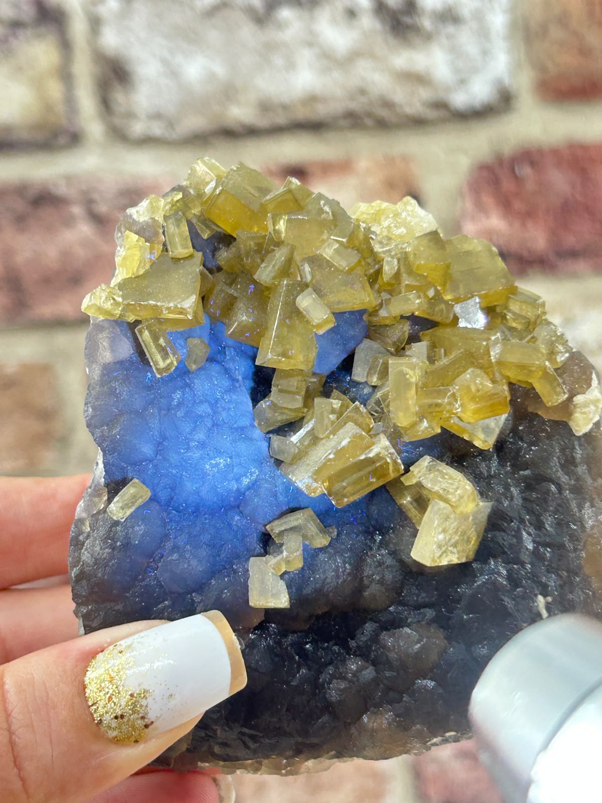 Golden Barite on Botryoidal Fluorite